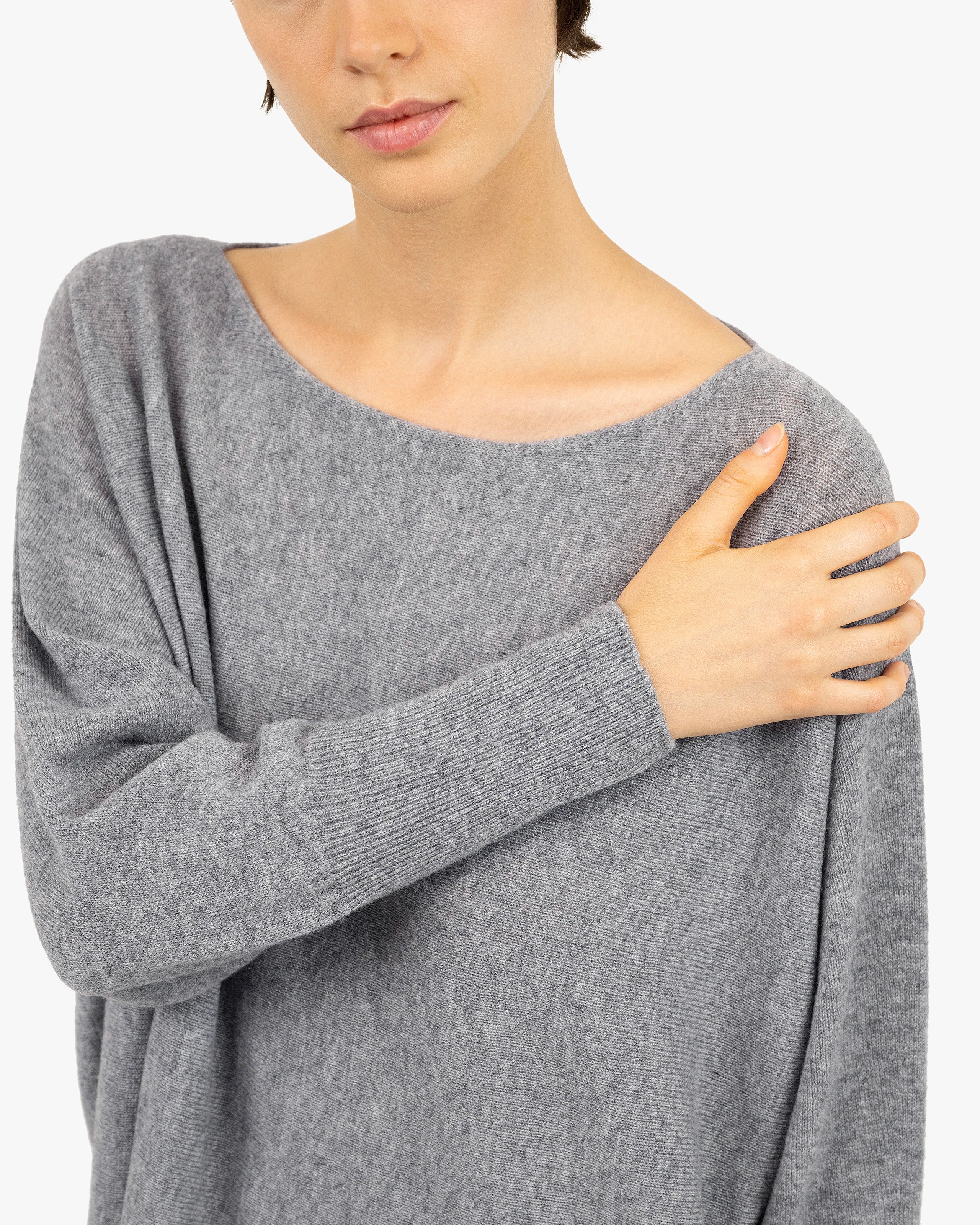 Velia Maxi Boat Neck Sweater - Medium Grey Cashmere
