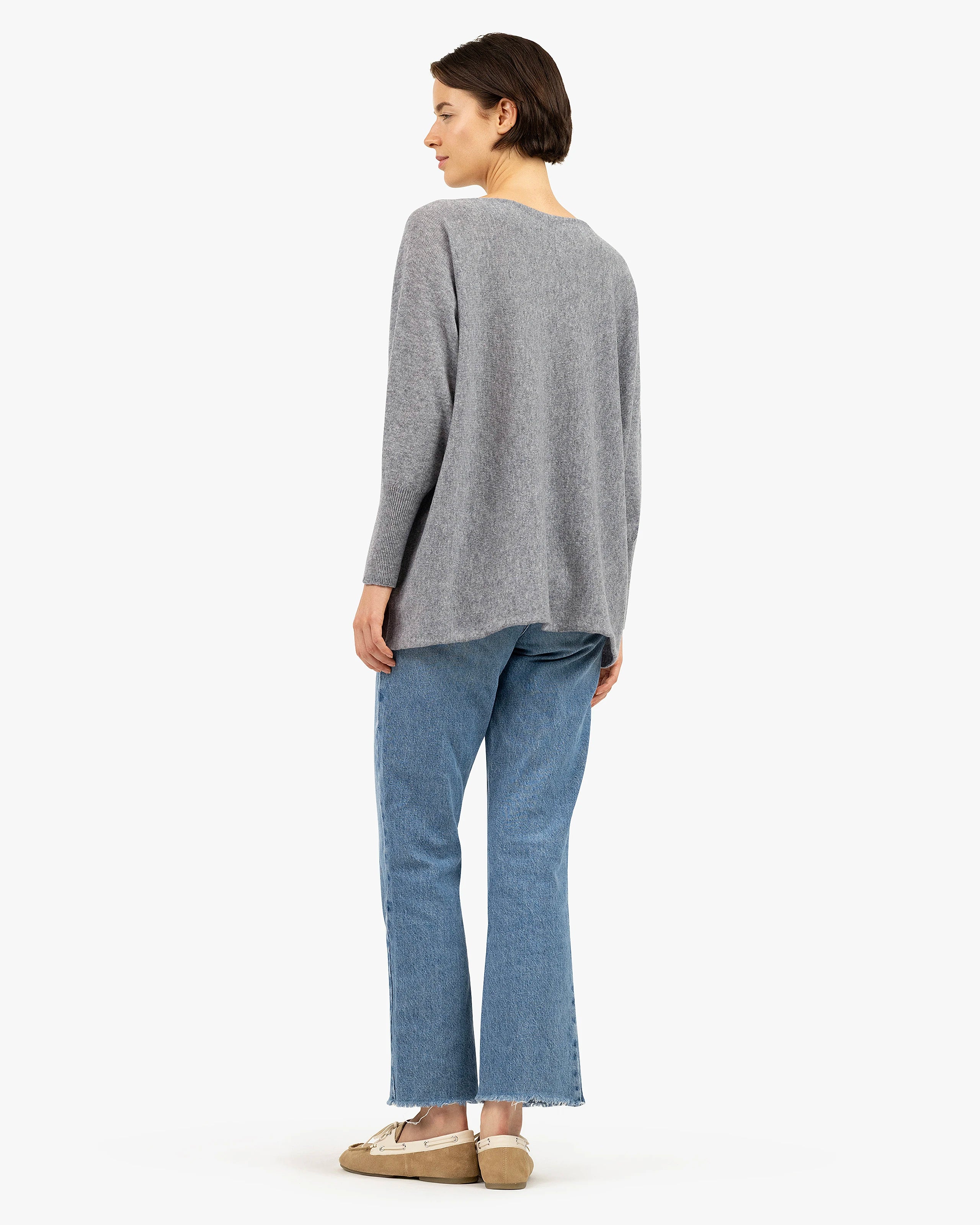 Velia Maxi Boat Neck Sweater - Medium Grey Cashmere