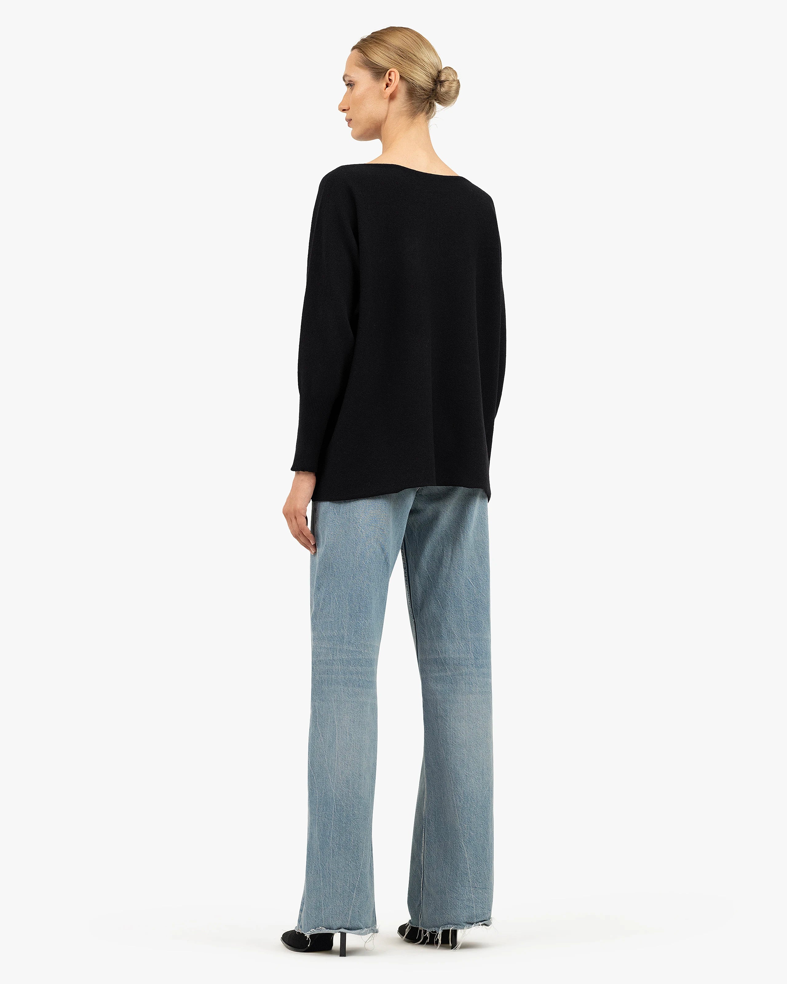 Velia Maxi Boat Neck Sweater - Black Cashmere