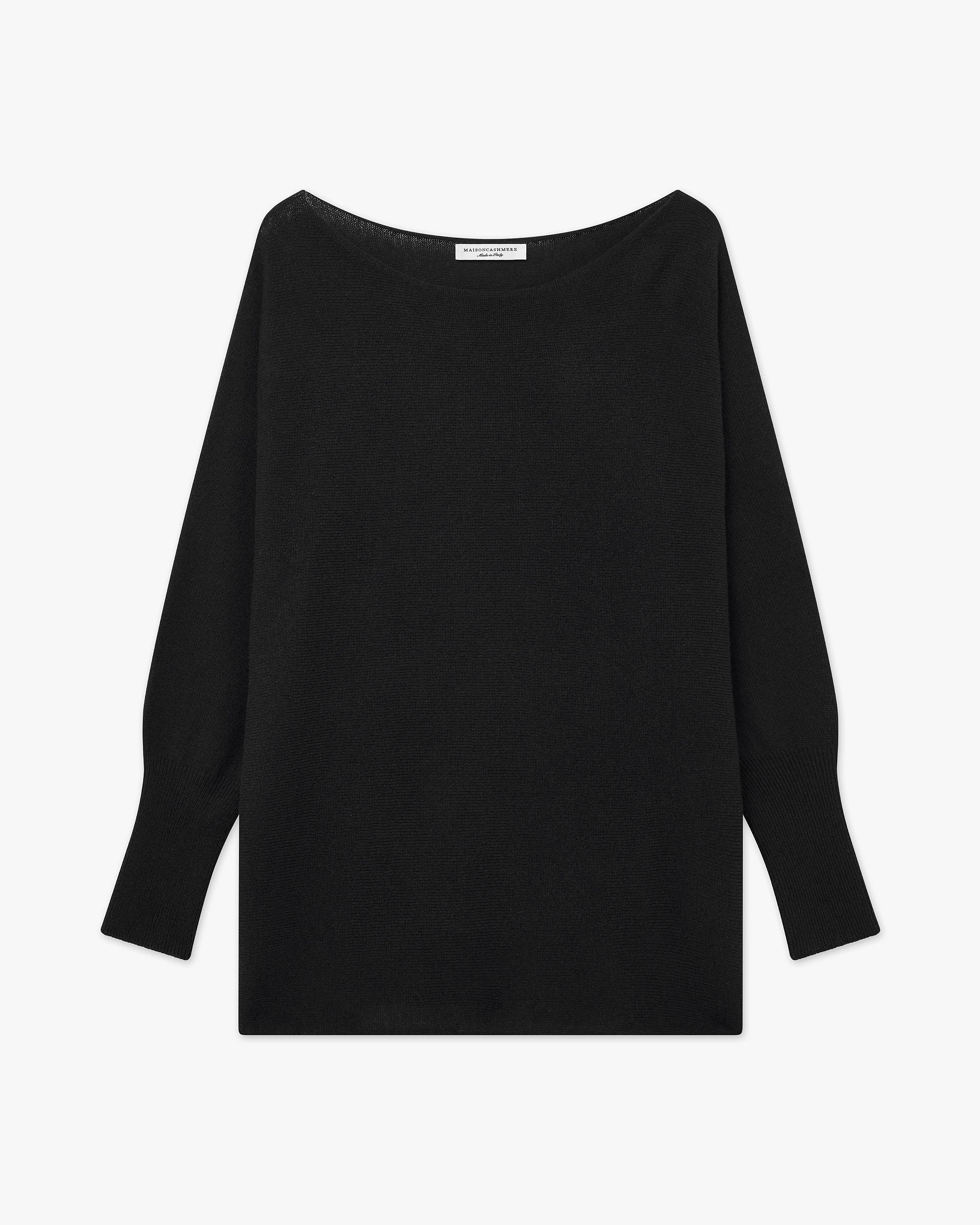 Velia Maxi Boat Neck Sweater - Black Cashmere