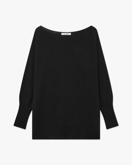 Velia Maxi Boat Neck Sweater - Black Cashmere