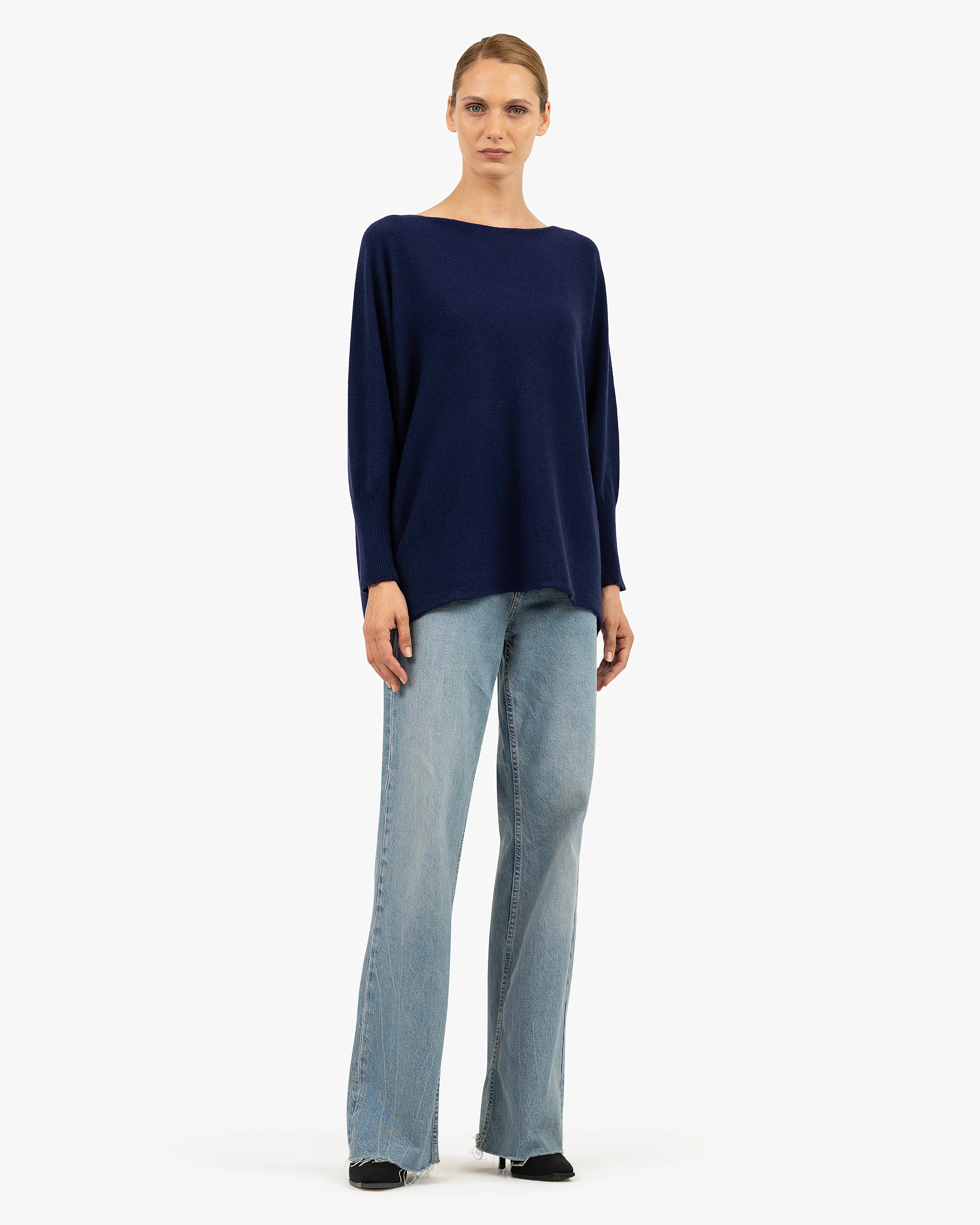 Velia Maxi Boat Neck Sweater - Blue Cashmere