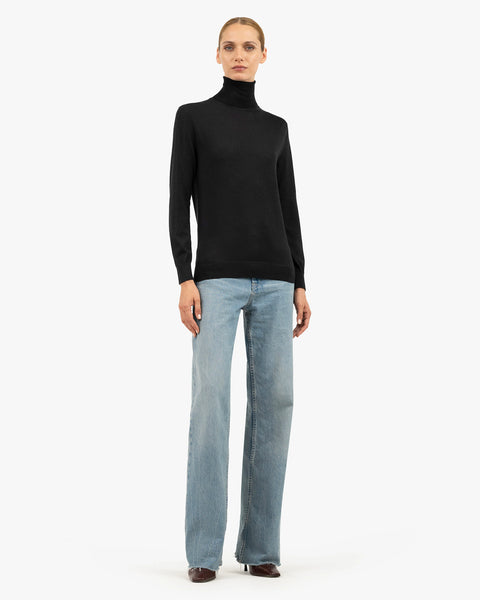 Women's Belvoir Turtleneck Sweater - Black Cashmere / Seta