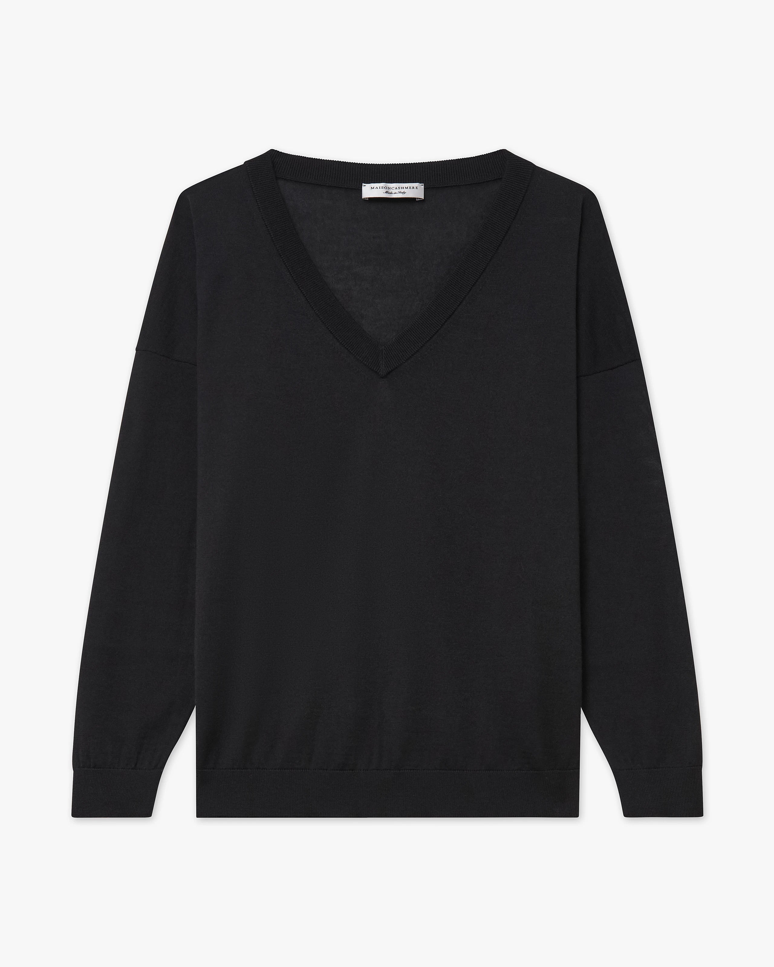 Women's Belvoir V-Neck Sweater - Black Cashmere / Seta