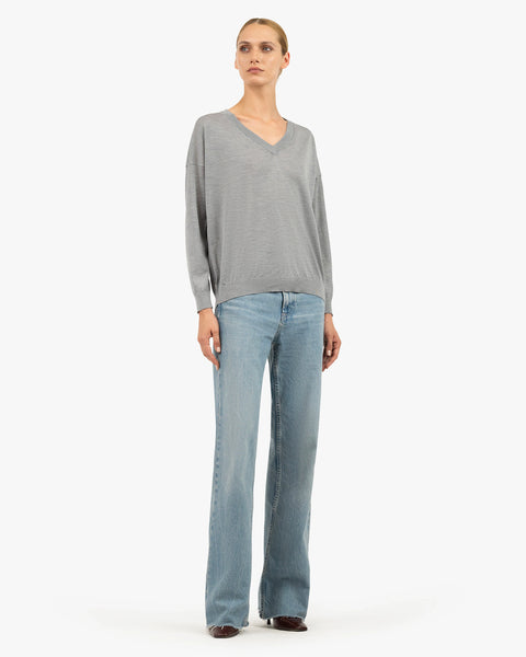 Women's Belvoir V-Neck Sweater - Grey Cashmere / Seta