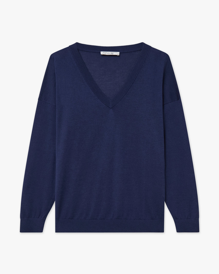Women's Belvoir V-Neck Sweater - Blue Cashmere / Seta