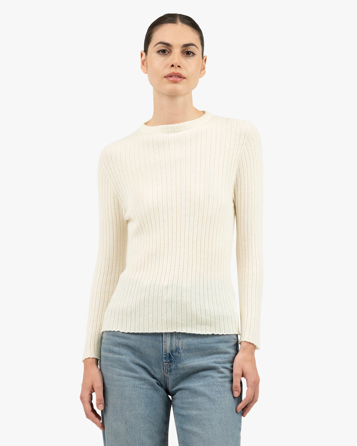 Women's Brera Cashmere Crew Neck Sweater White MaisonCashmere