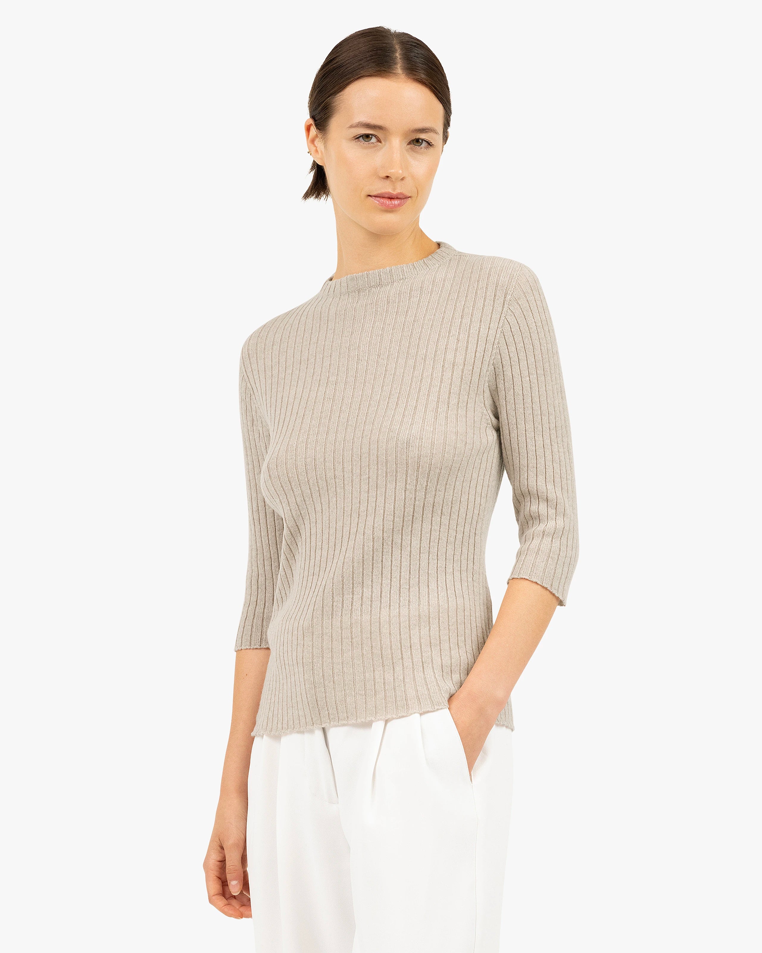 Brera 3/4 Sleeves Sweater - Beige Cashmere