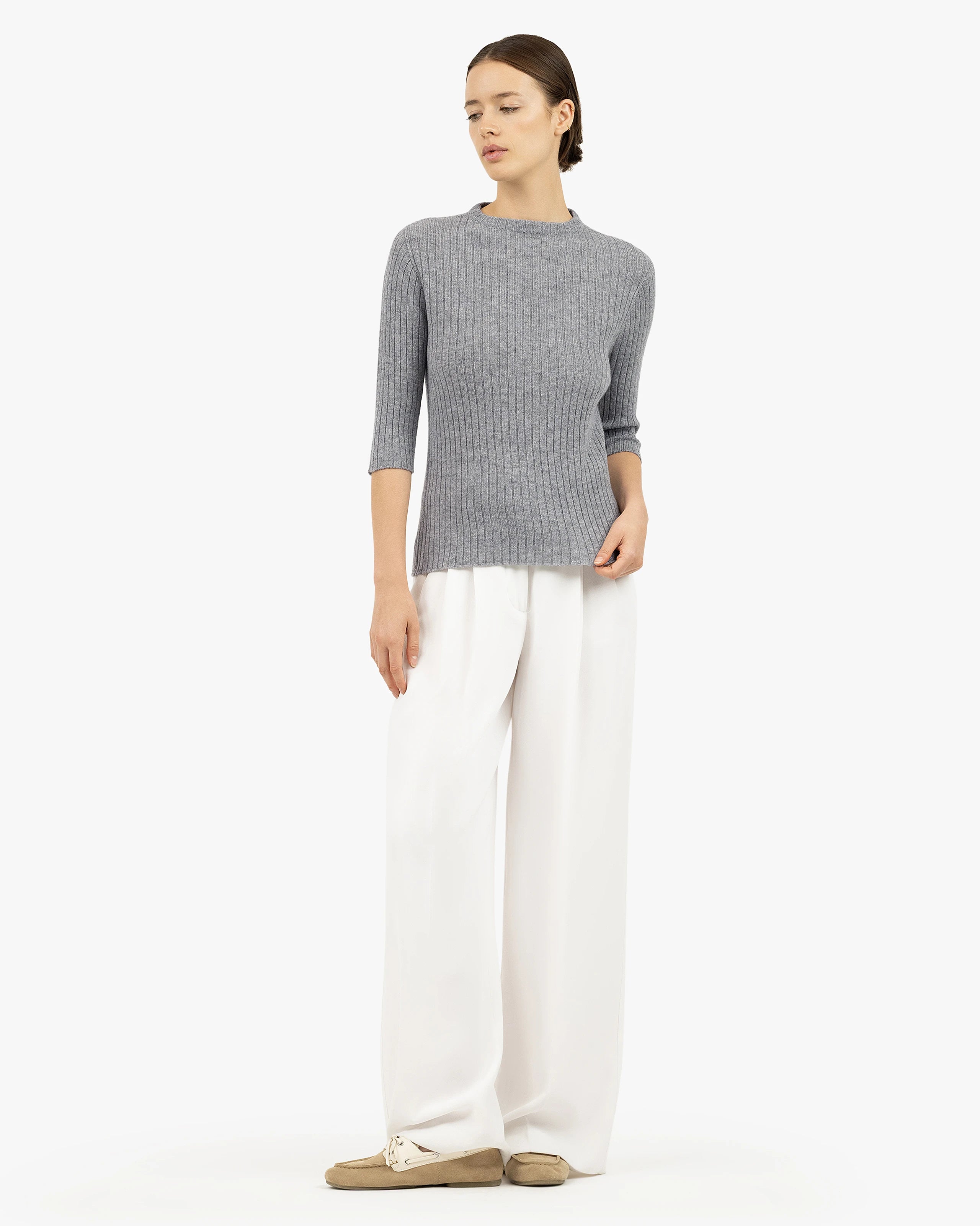Brera 3/4 Sleeves Sweater - Medium Grey Cashmere