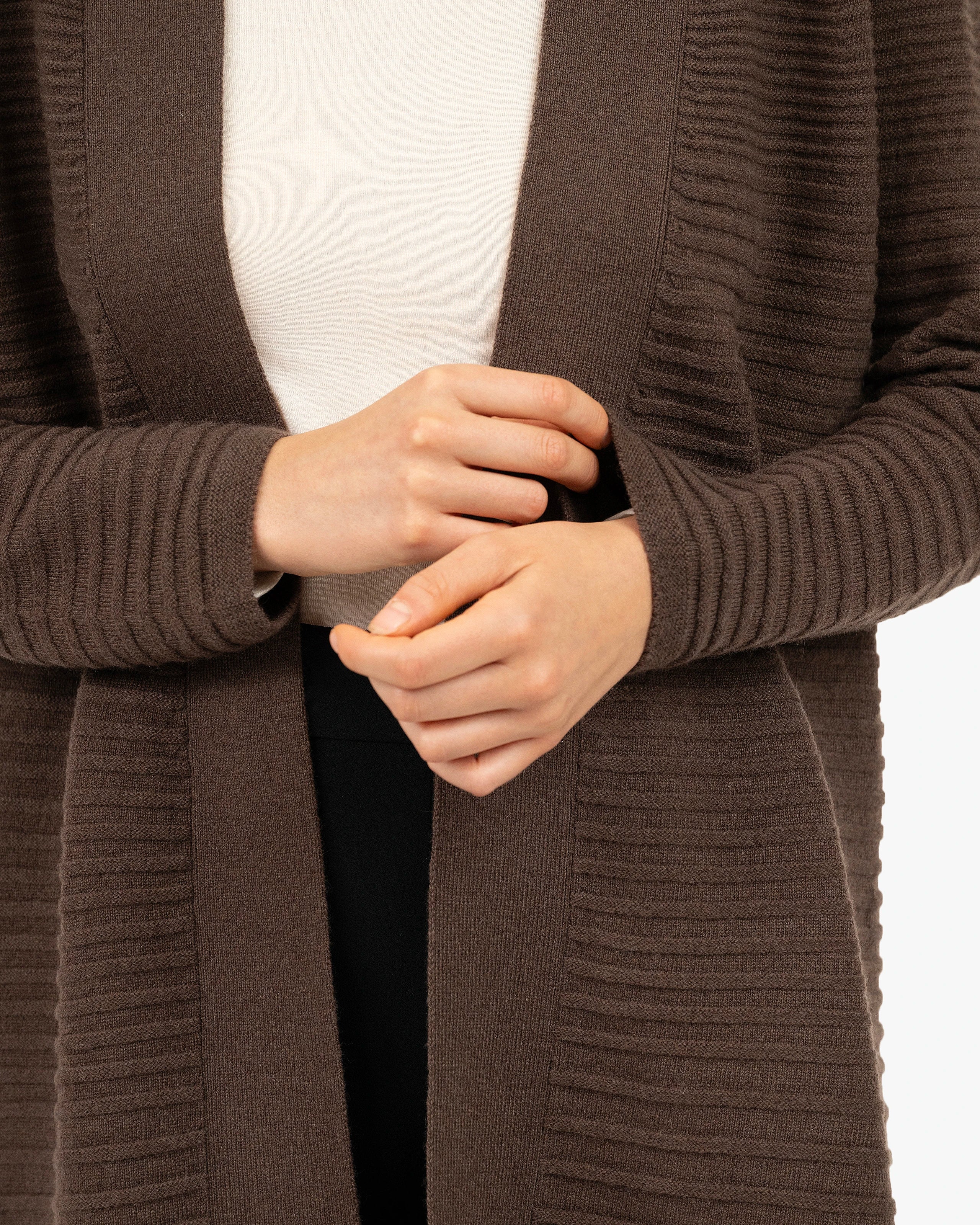 Degradé Ribbed Cardigan - Brown Cashmere