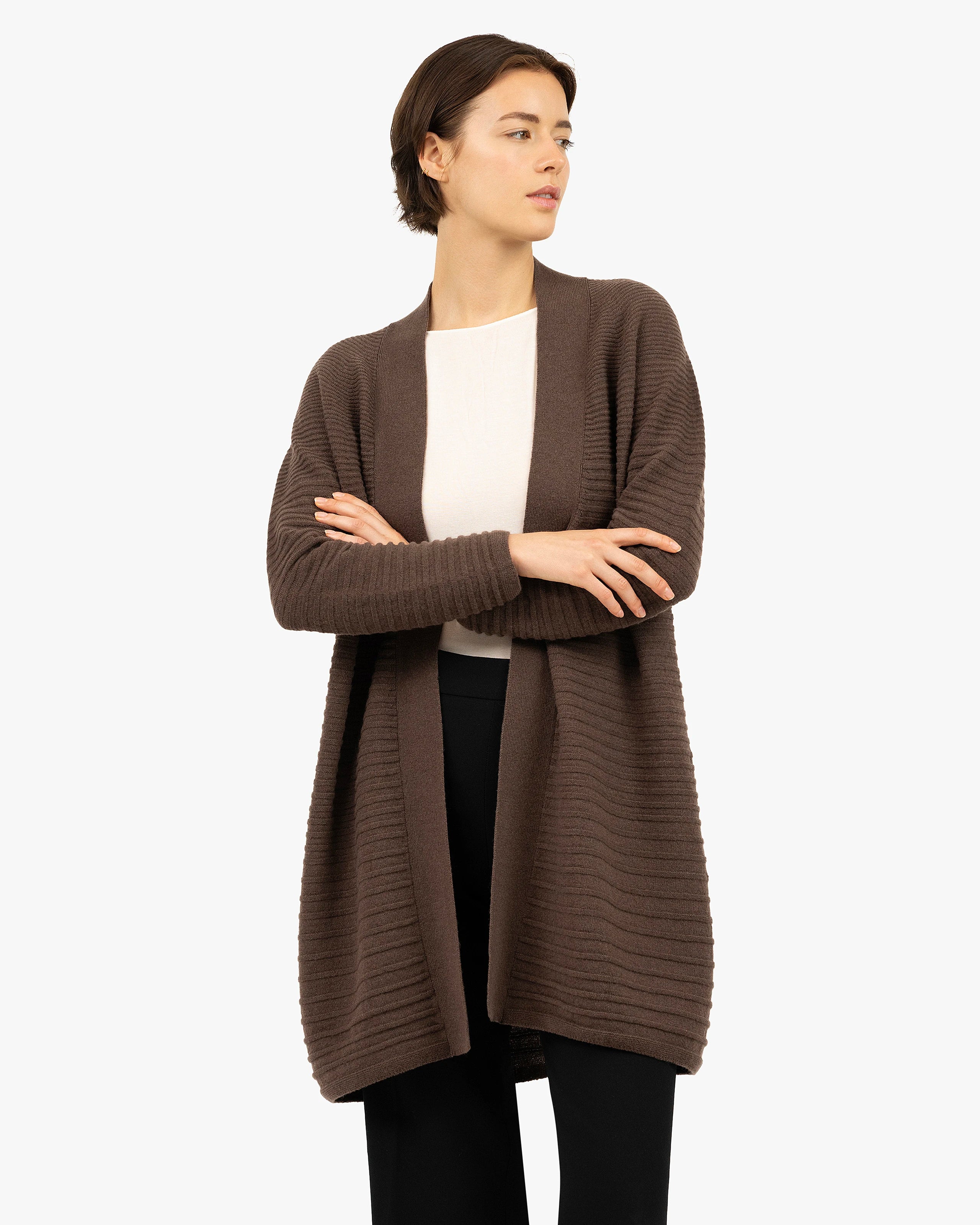 Degradé Ribbed Cardigan - Brown Cashmere