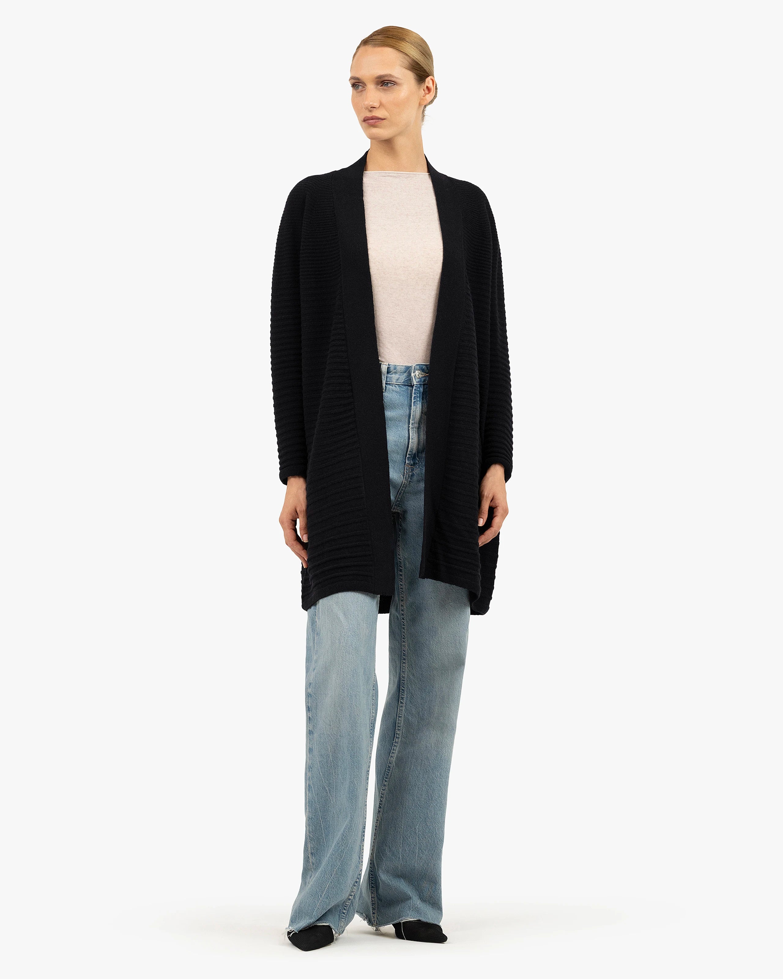 Degradé Ribbed Cardigan - Black Cashmere