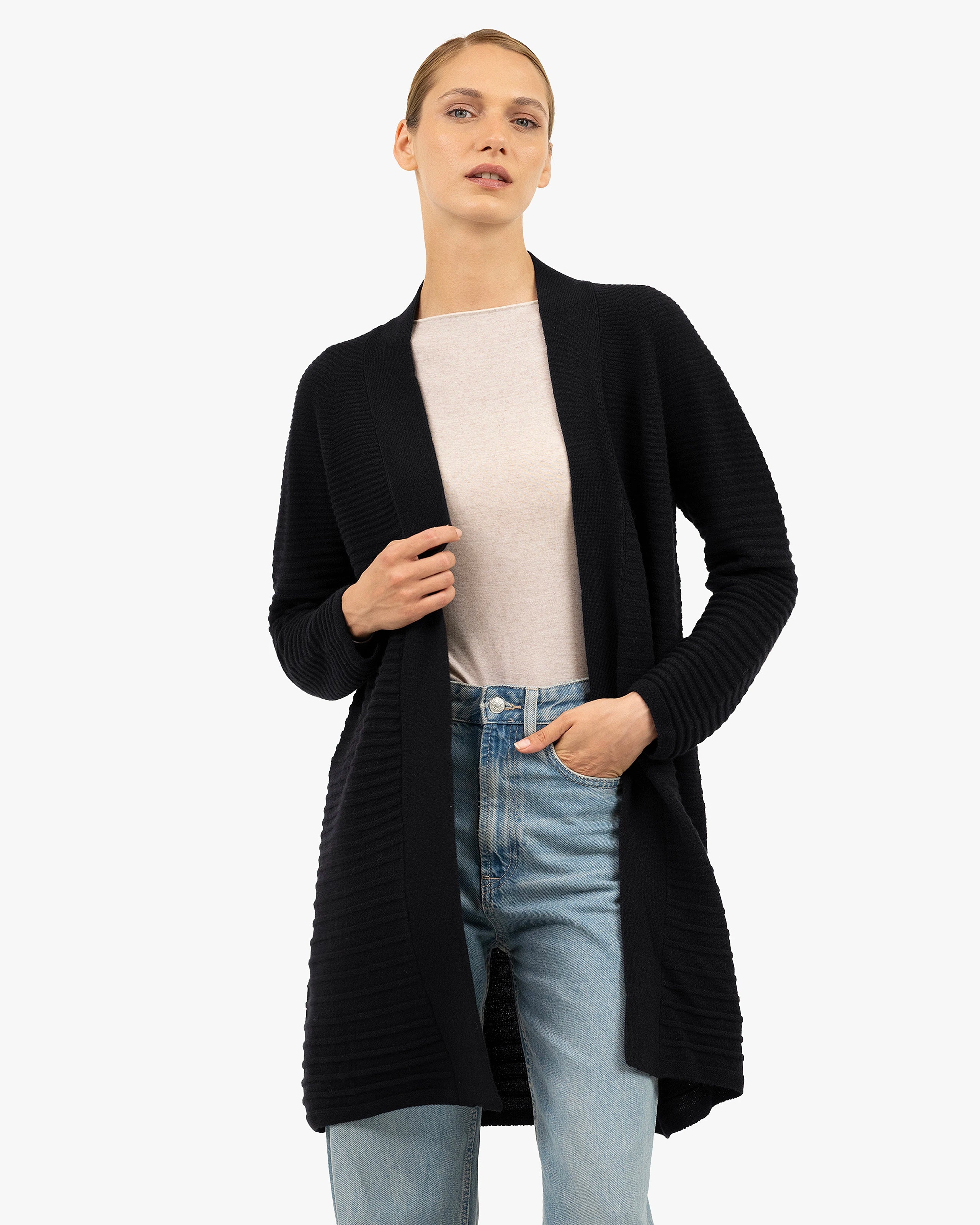 Degradé Ribbed Cardigan - Black Cashmere