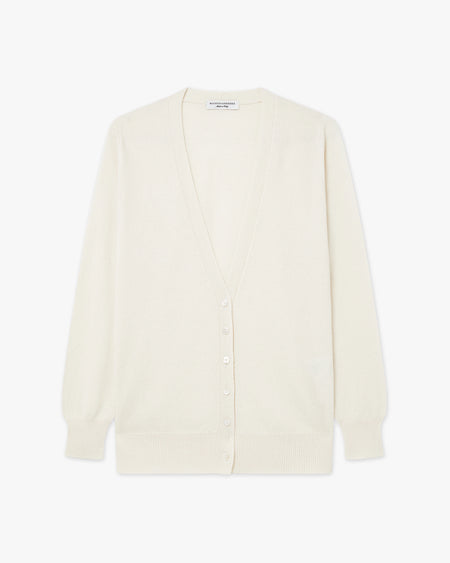 Women's Essential V-Neck Cardigan - White Cashmere