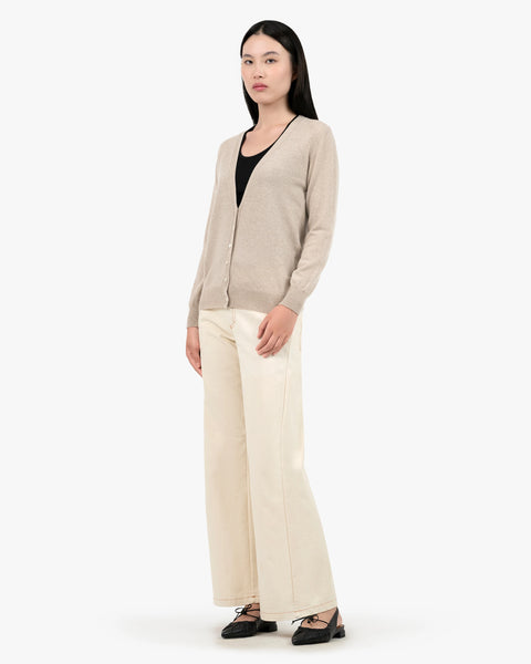 Women's Essential V-Neck Cardigan - Beige Cashmere