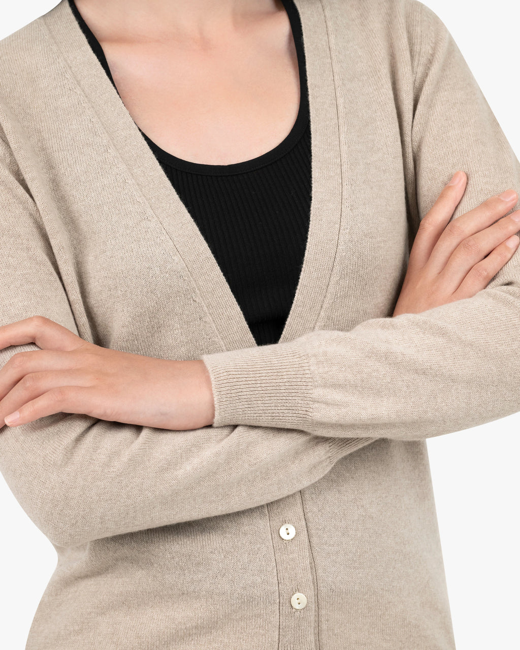 Women's Essential V-Neck Cardigan - Beige Cashmere