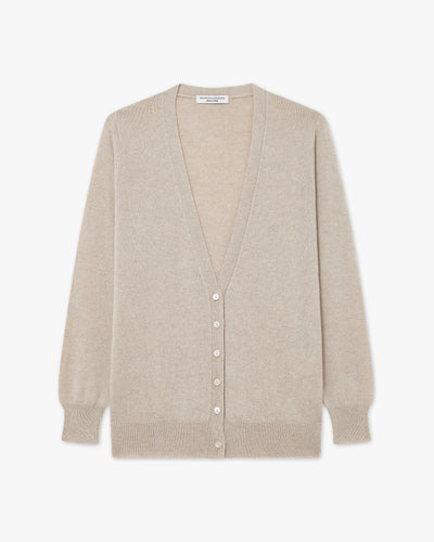 Women's Essential V-Neck Cardigan - Beige Cashmere