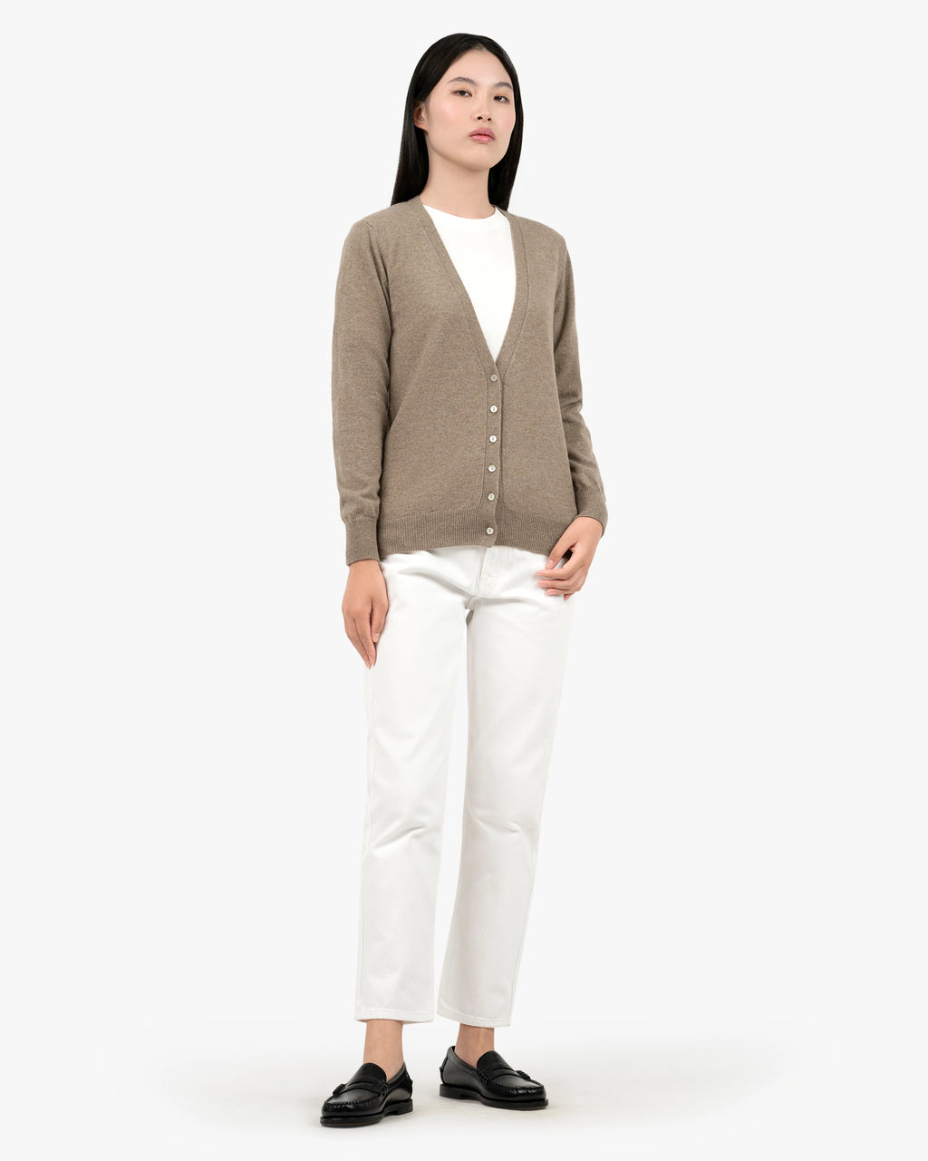 Women's Essential V-Neck Cardigan - Taupe Cashmere