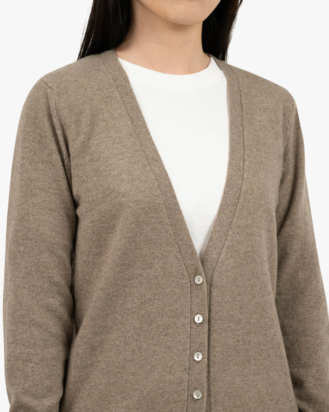 Women's Essential V-Neck Cardigan - Taupe Cashmere