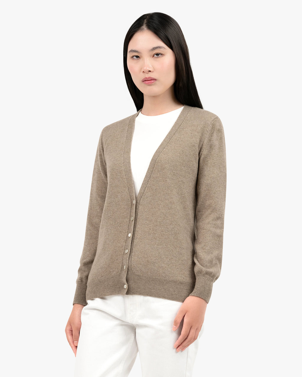 Women's Essential V-Neck Cardigan - Taupe Cashmere
