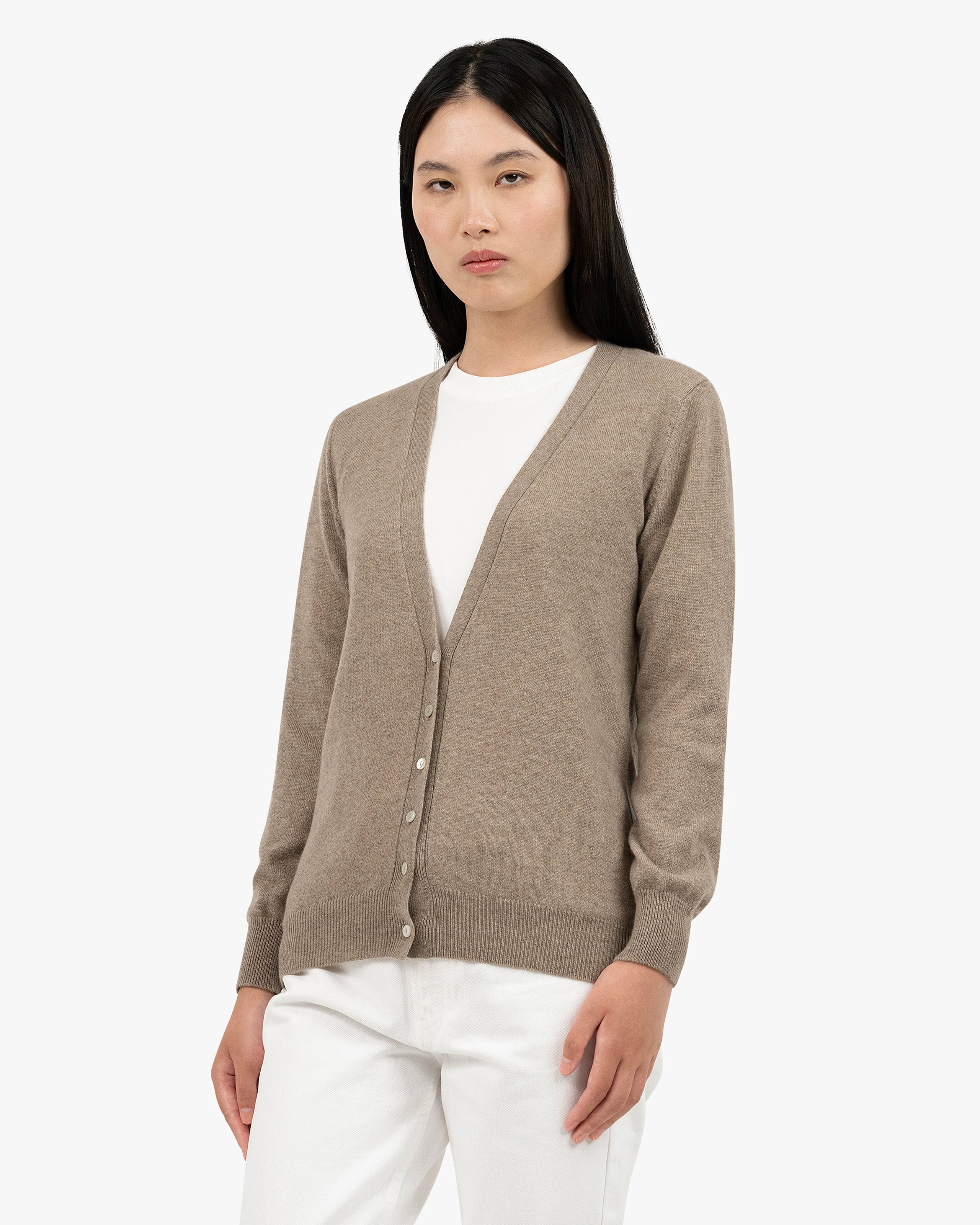 Women's Essential V-Neck Cardigan - Taupe Cashmere