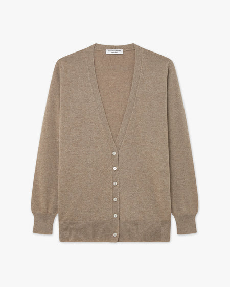 Women's Essential V-Neck Cardigan - Taupe Cashmere