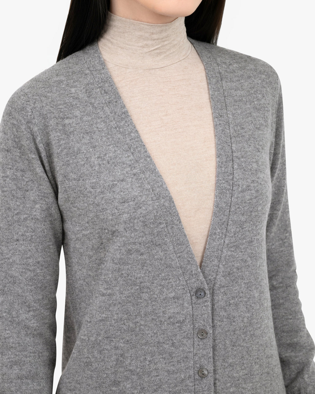 Women's Essential V-Neck Cardigan - Medium Grey Cashmere