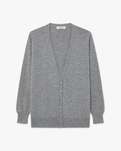 Women's Essential V-Neck Cardigan - Medium Grey Cashmere