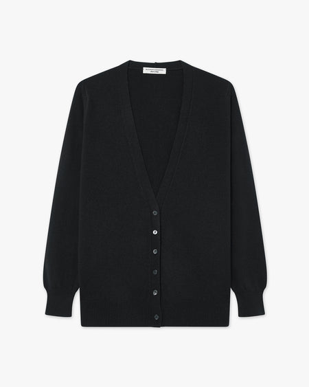 Women's Essential V-Neck Cardigan - Black Cashmere