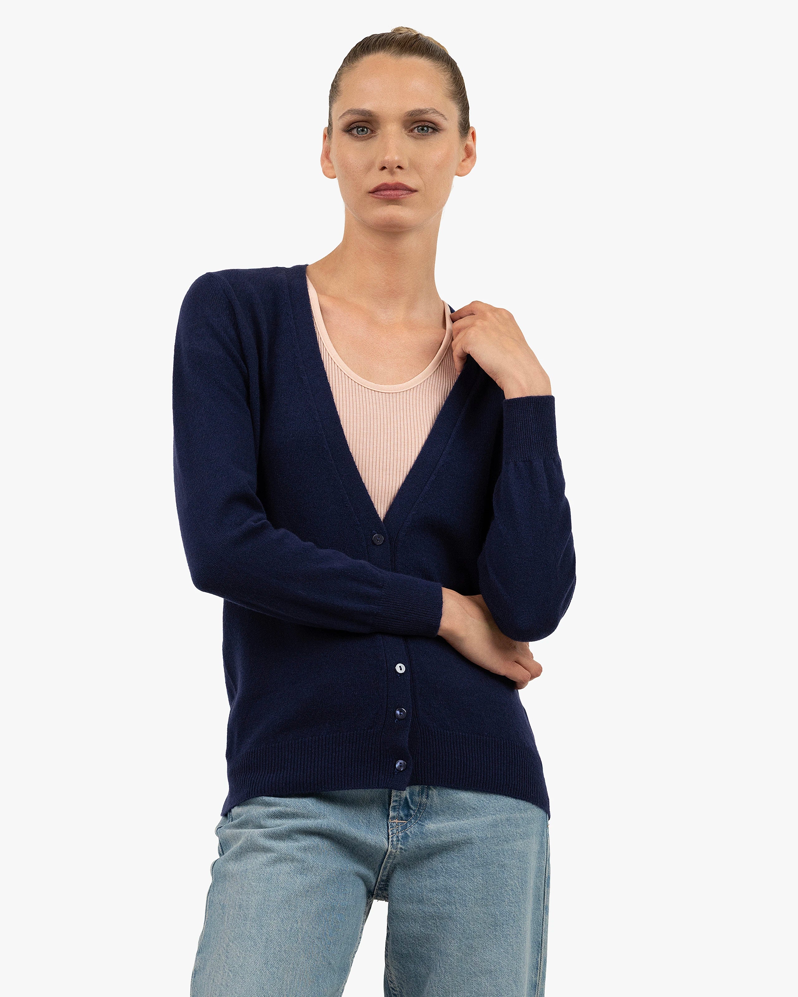 Women's Essential V-Neck Cardigan - Blue Cashmere