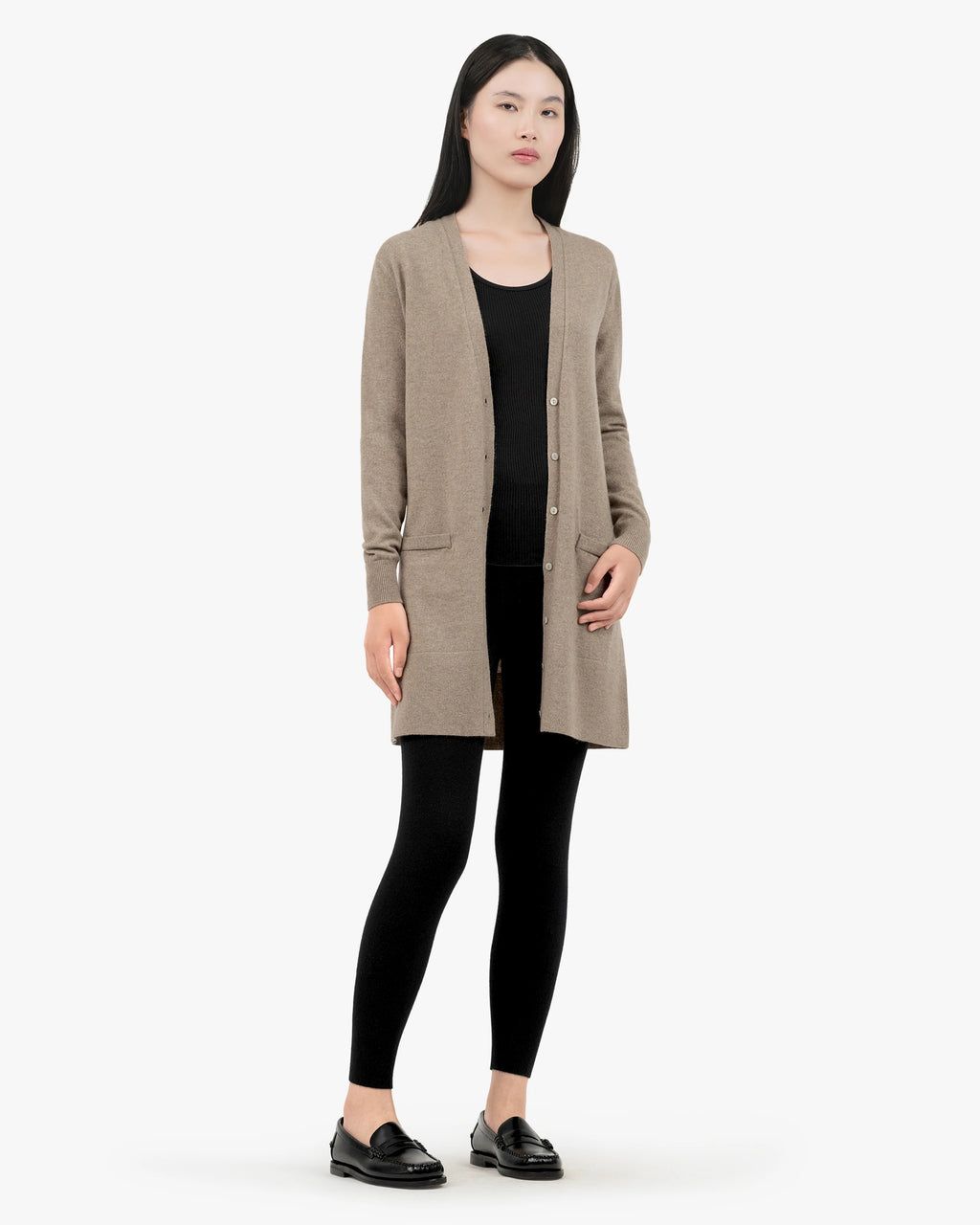 Essential Long Cardigan - Taupe Cashmere