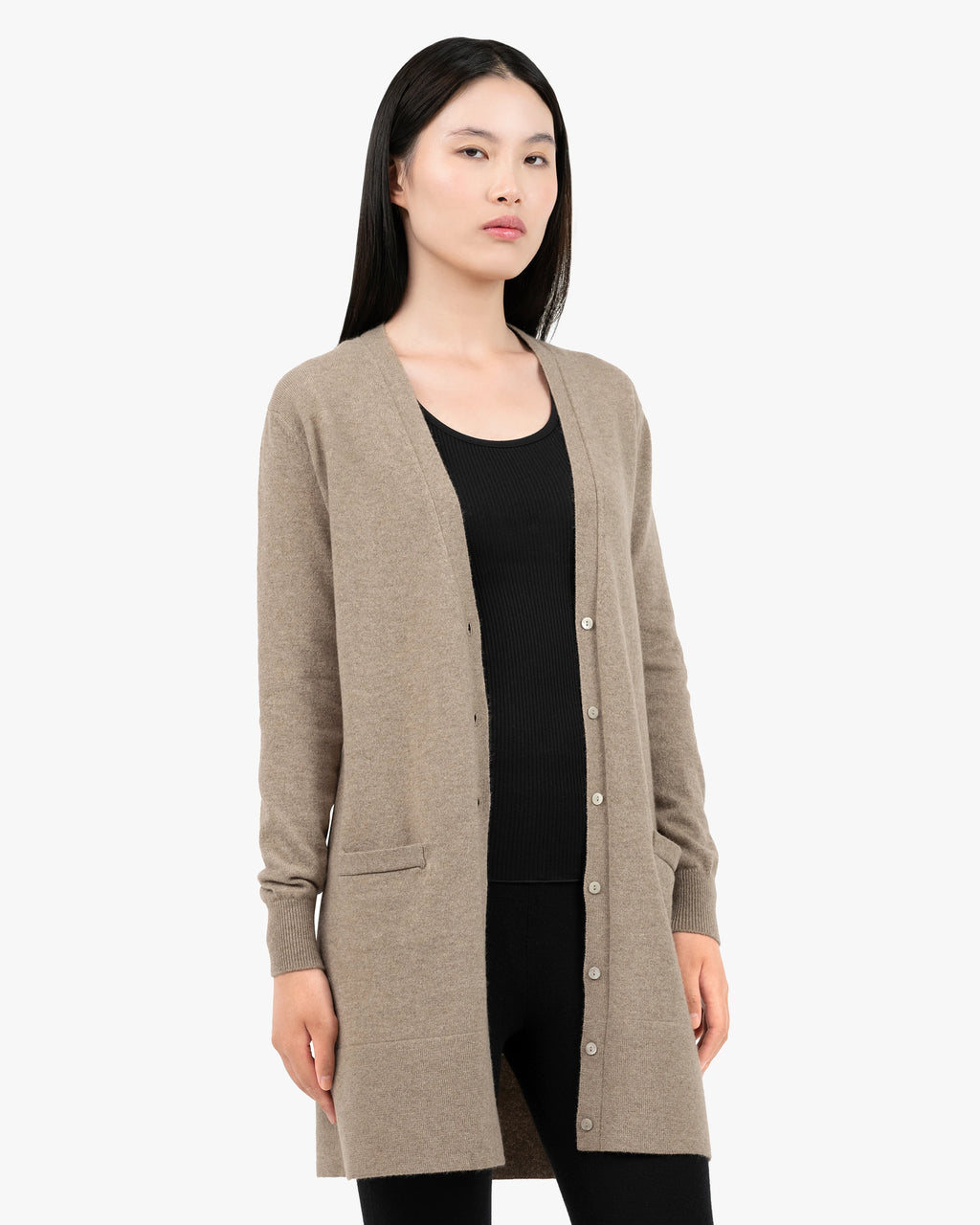 Essential Long Cardigan - Taupe Cashmere