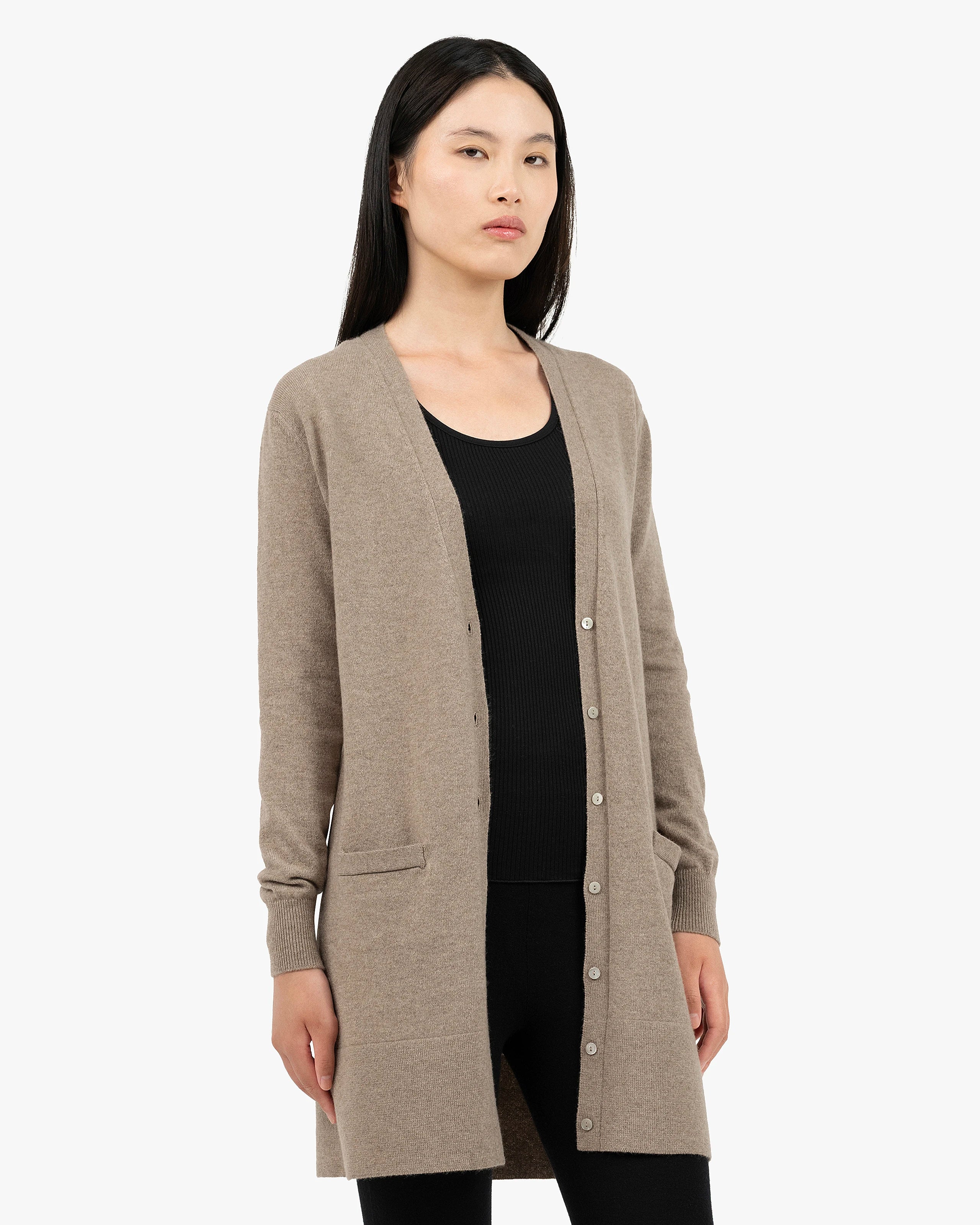 Essential Long Cardigan - Taupe Cashmere