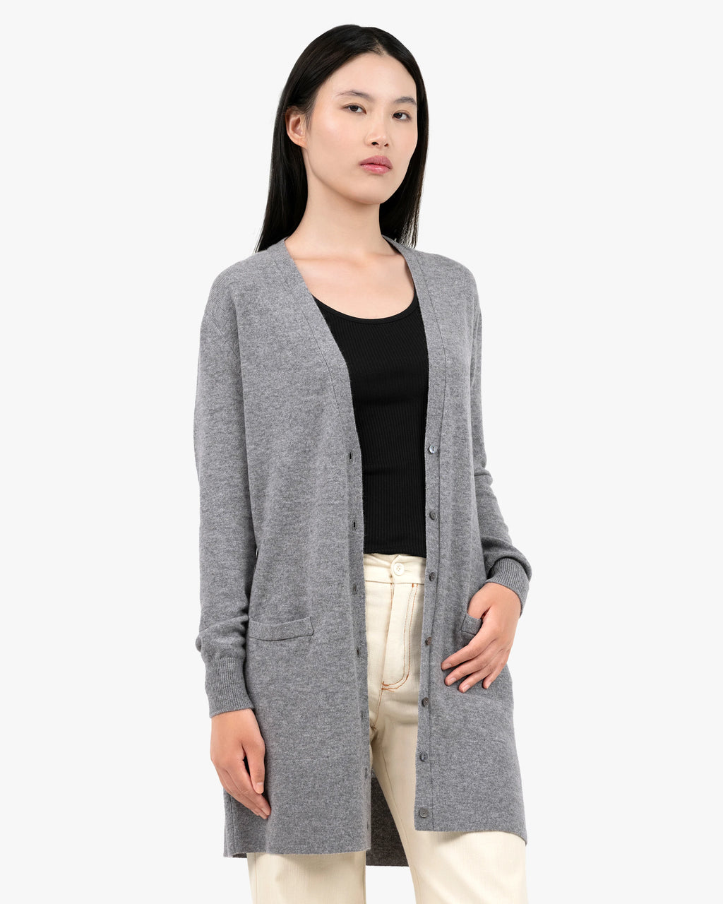 Essential Long Cardigan - Medium Grey Cashmere