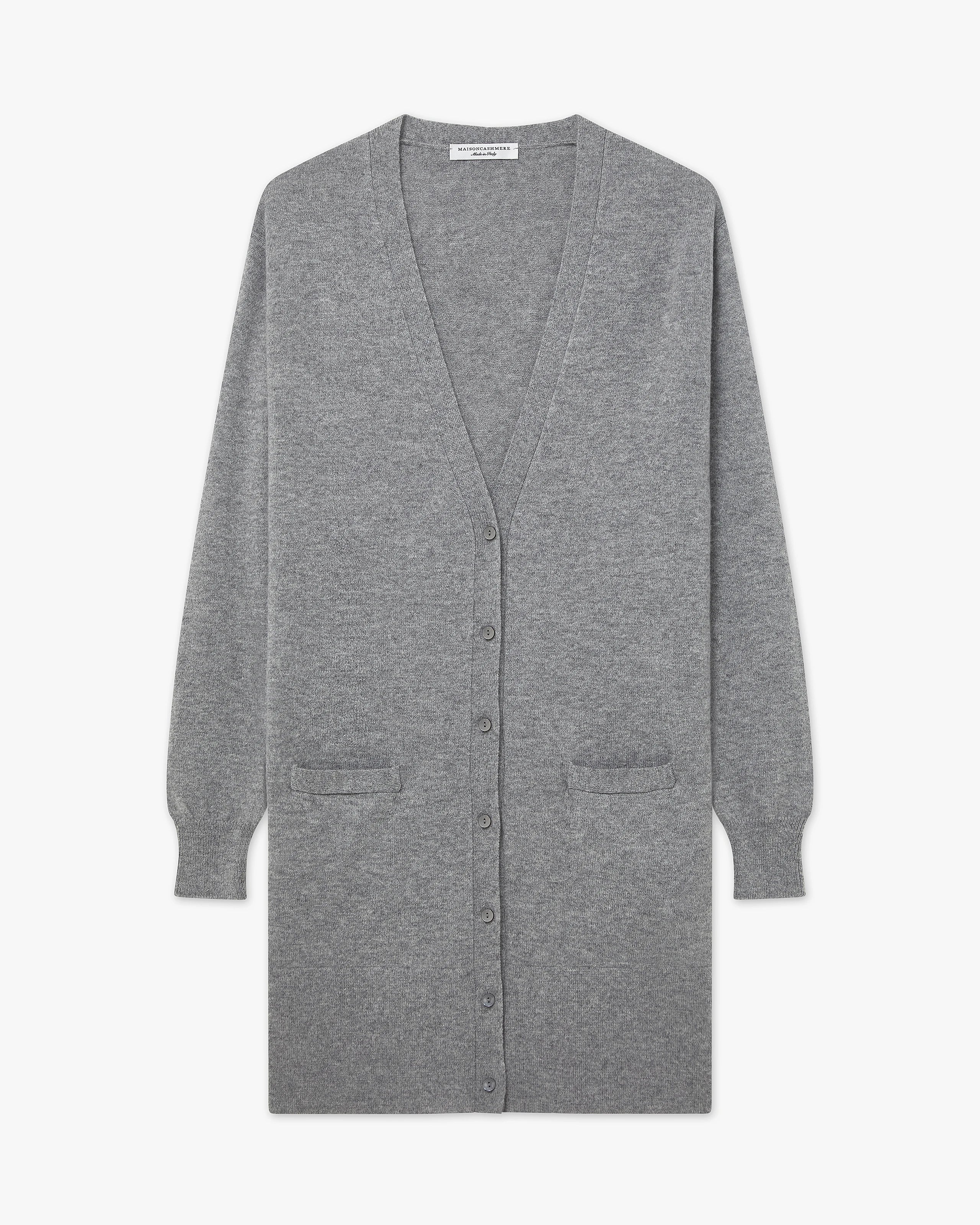 Women's Essential Long Cashmere Cardigan - Medium Grey