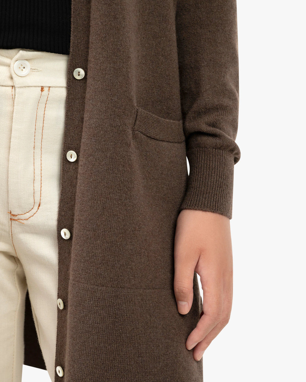 Essential Long Cardigan - Brown Cashmere