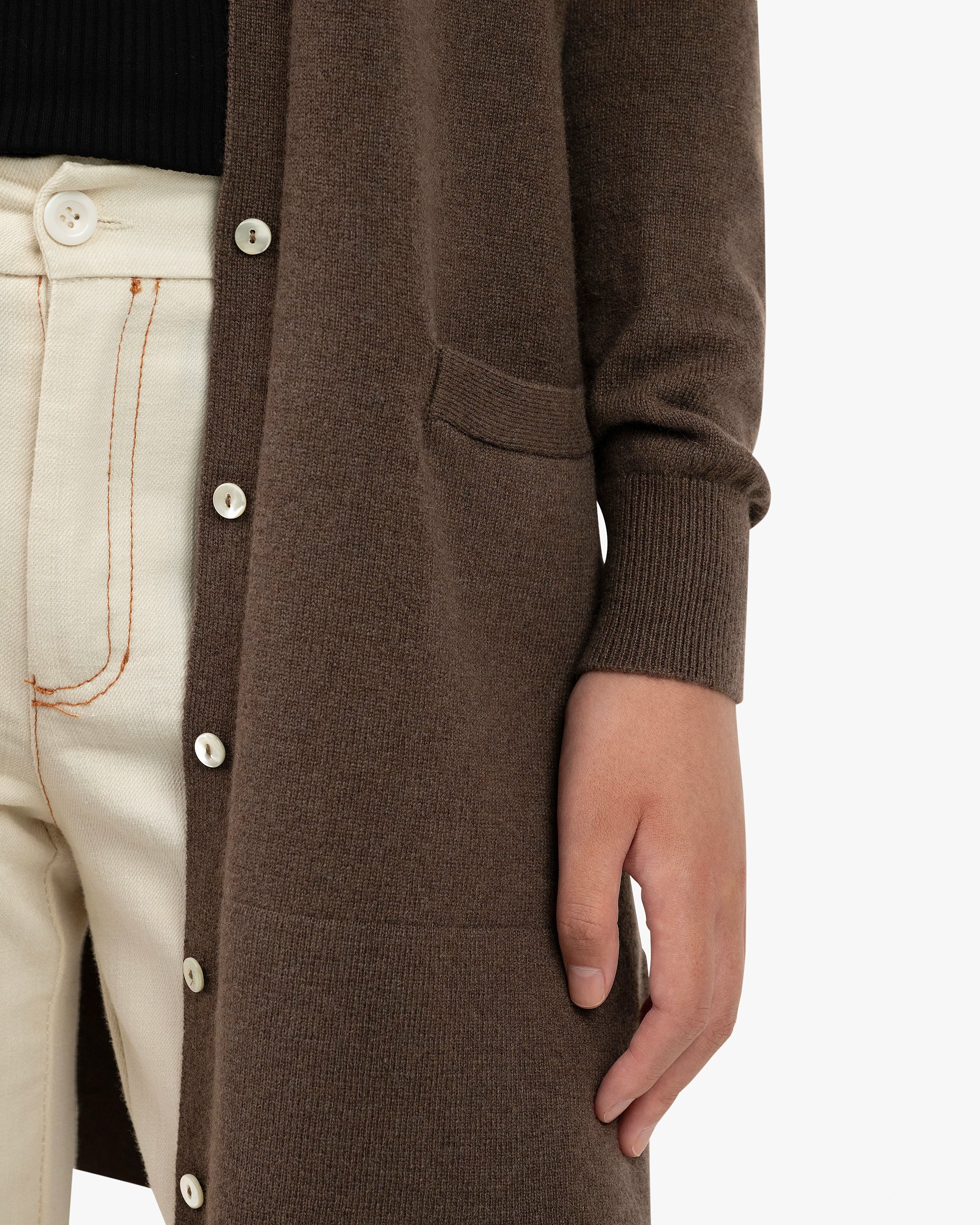 Essential Long Cardigan - Brown Cashmere