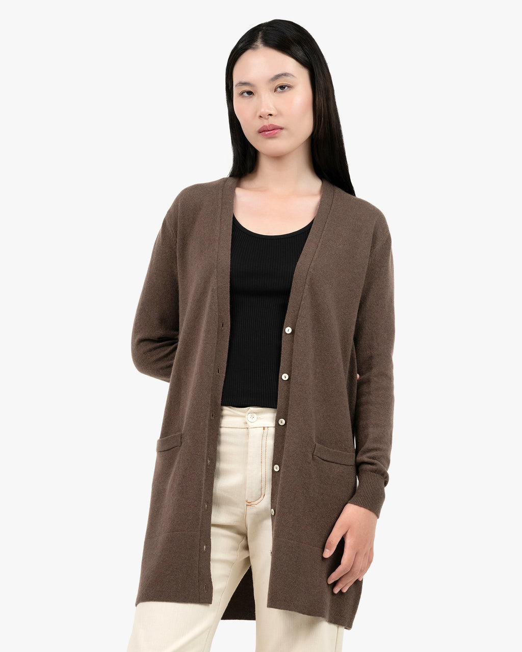 Essential Long Cardigan - Brown Cashmere