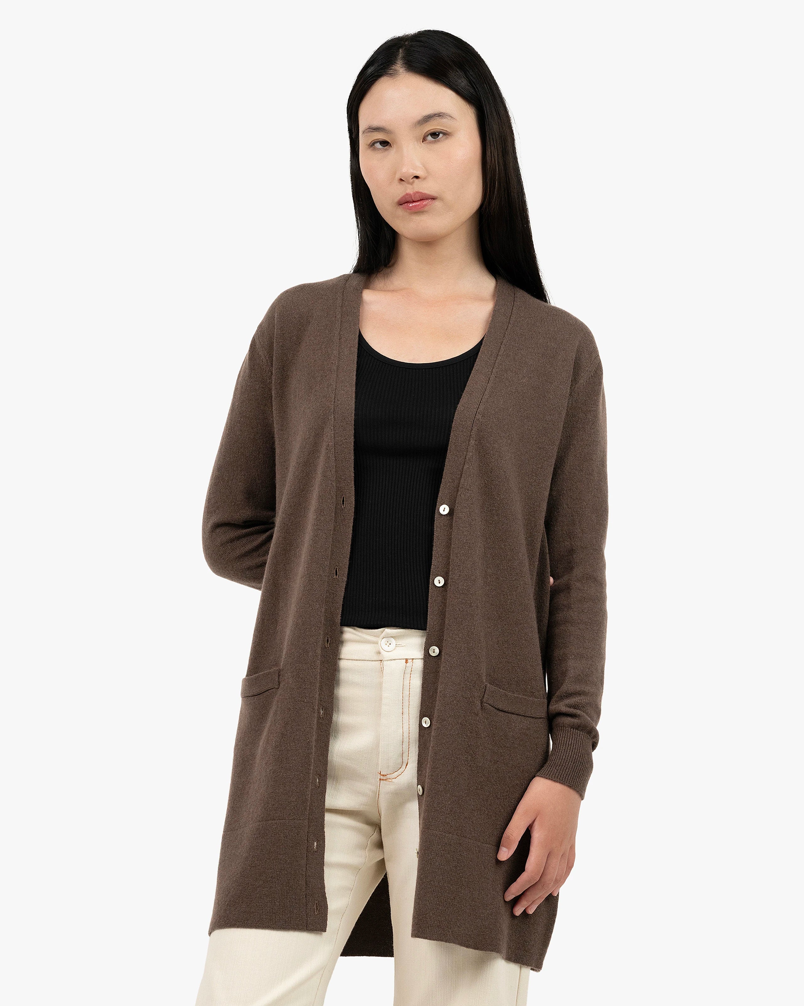 Essential Long Cardigan - Brown Cashmere