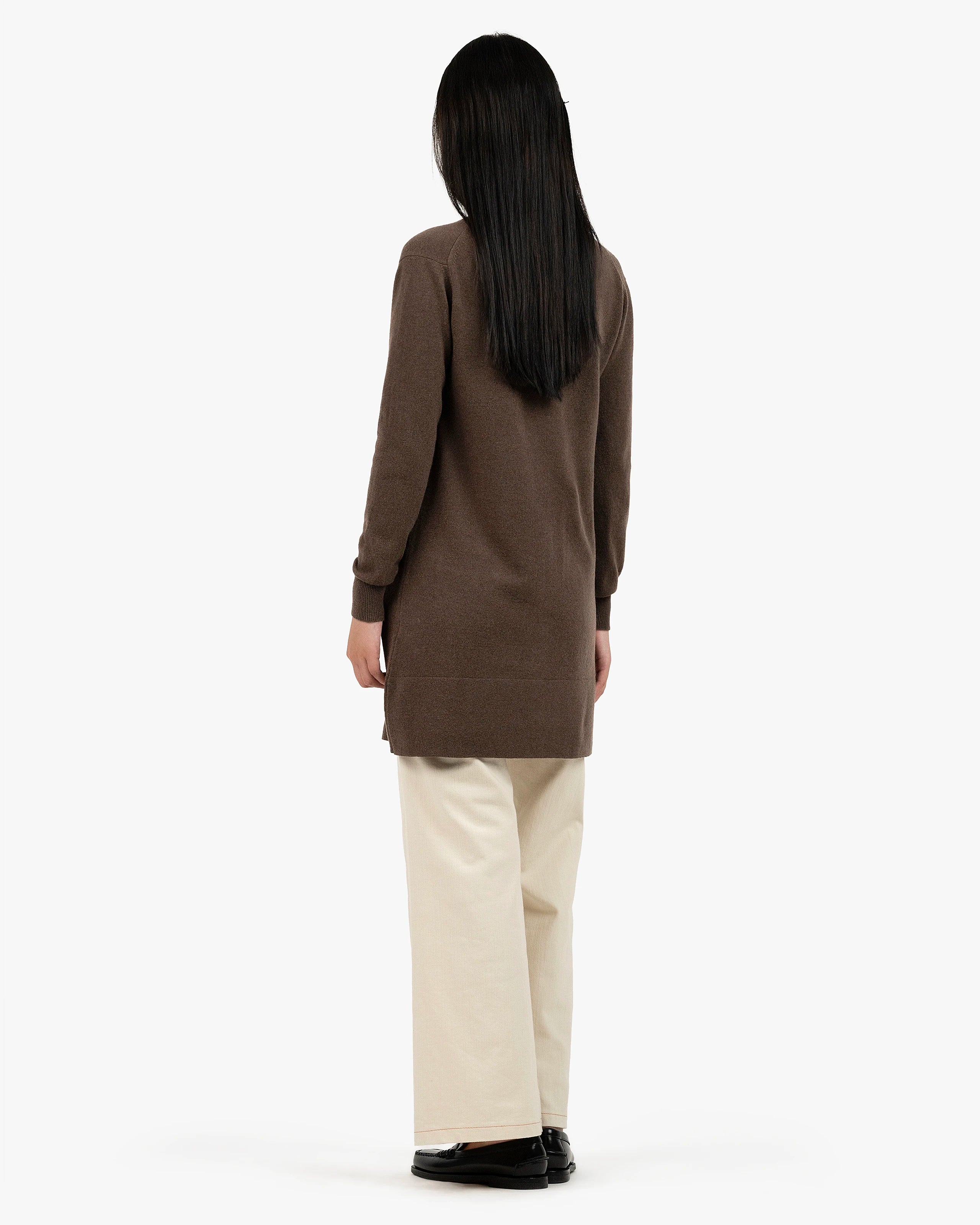 Essential Long Cardigan - Brown Cashmere