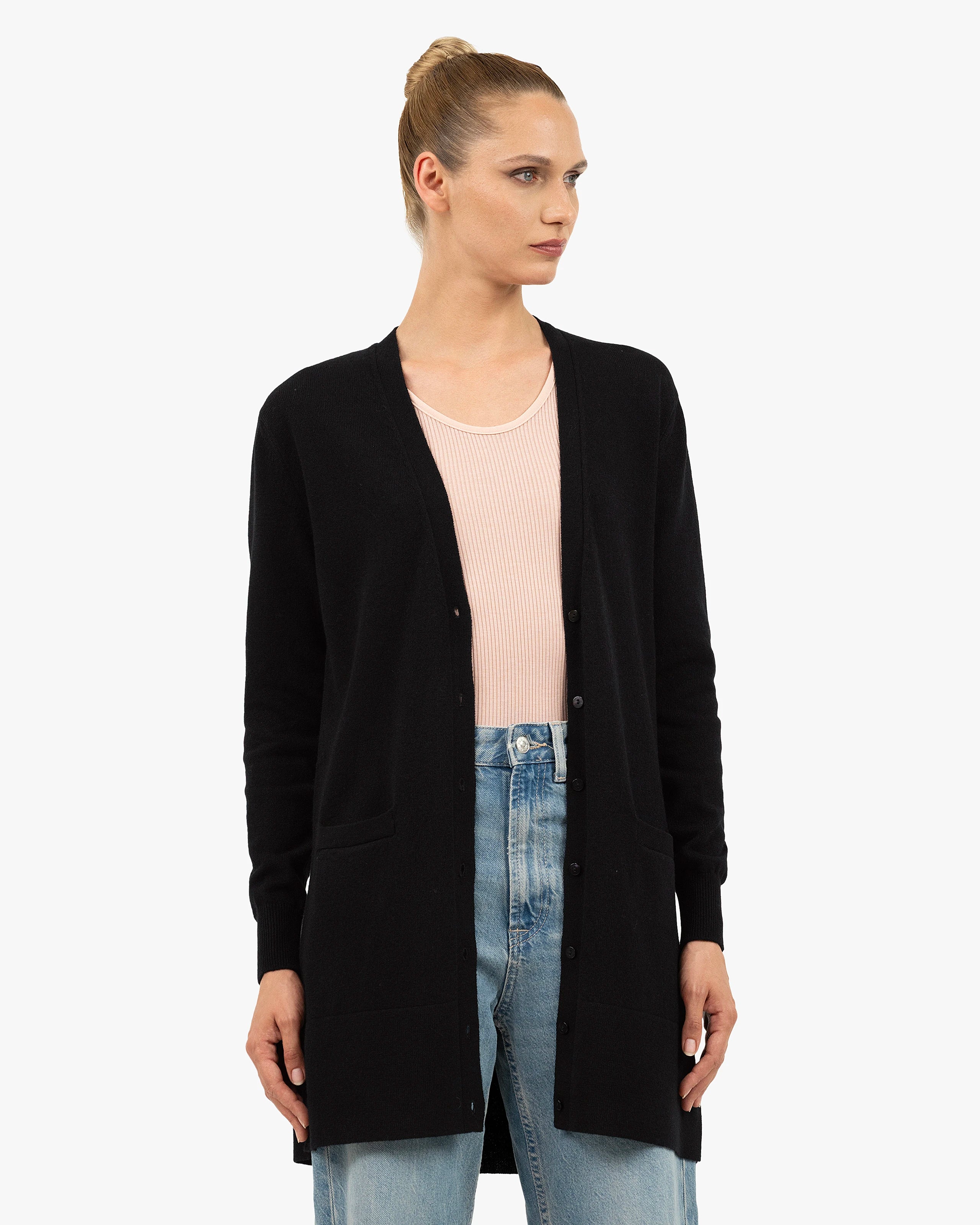 Essential Long Cardigan - Black Cashmere