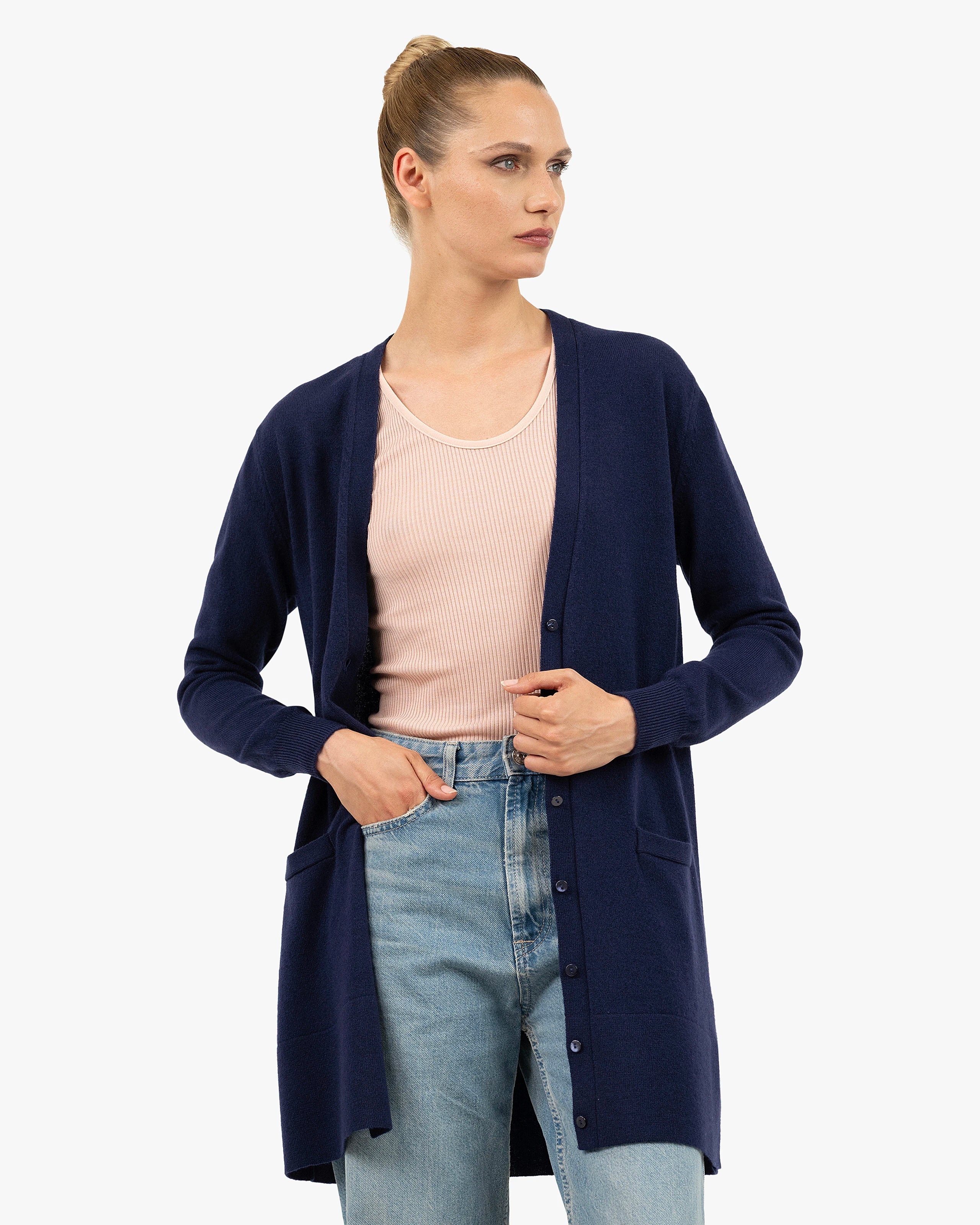 Essential Long Cardigan - Blue Cashmere