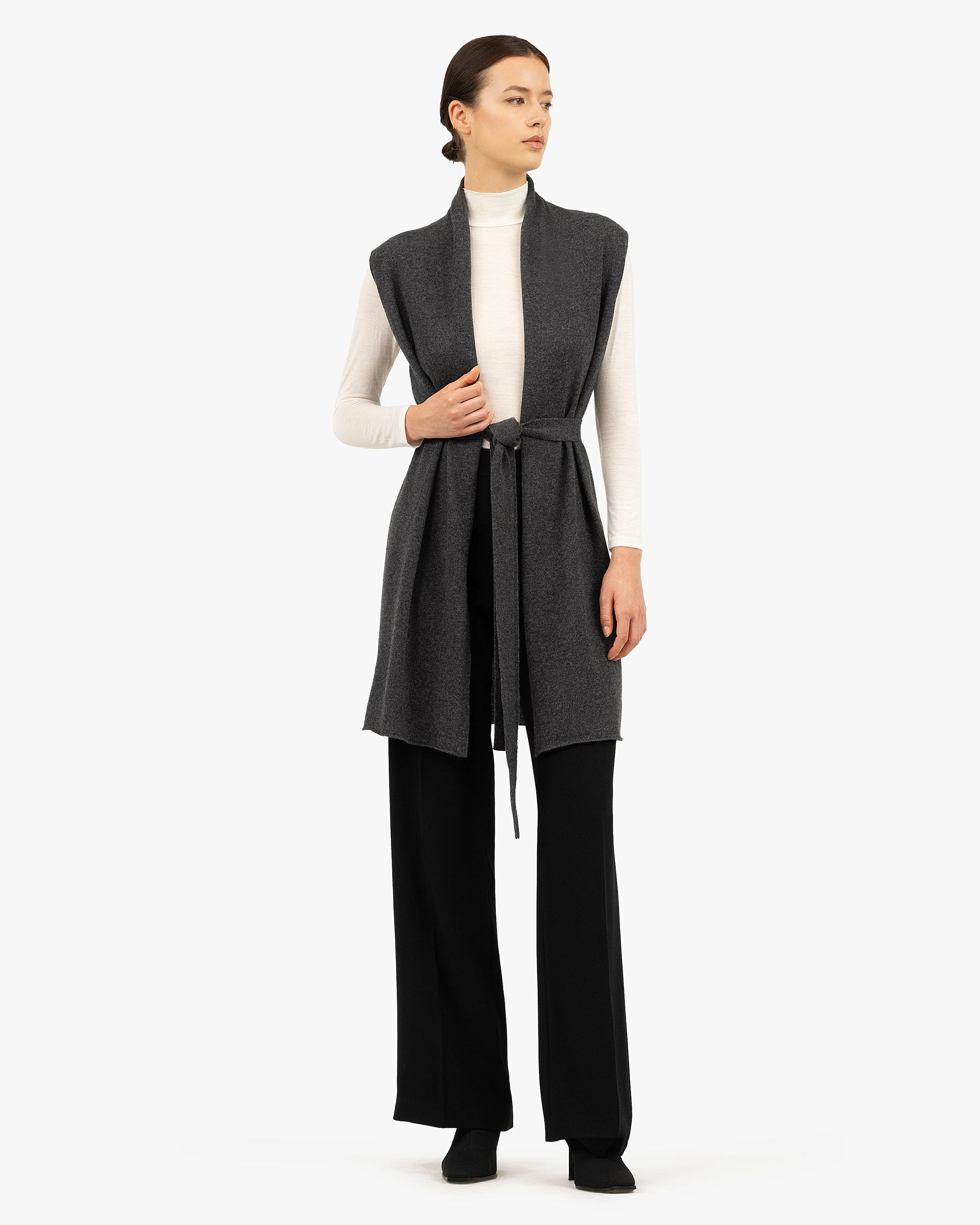 Essential Sleeveless Cardigan - Charcoal Cashmere