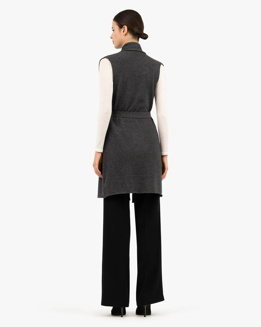 Essential Sleeveless Cardigan - Charcoal Cashmere