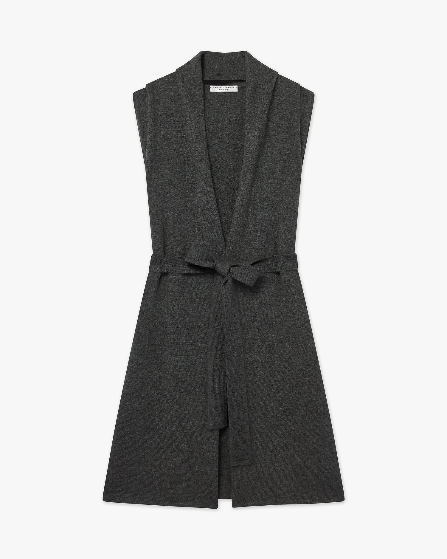 Essential Long Sleeveless Cashmere Cardigan Charcoal