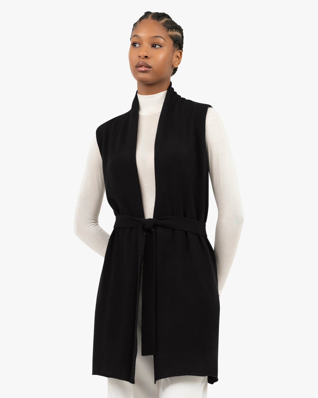 Essential Sleeveless Cardigan - Black Cashmere