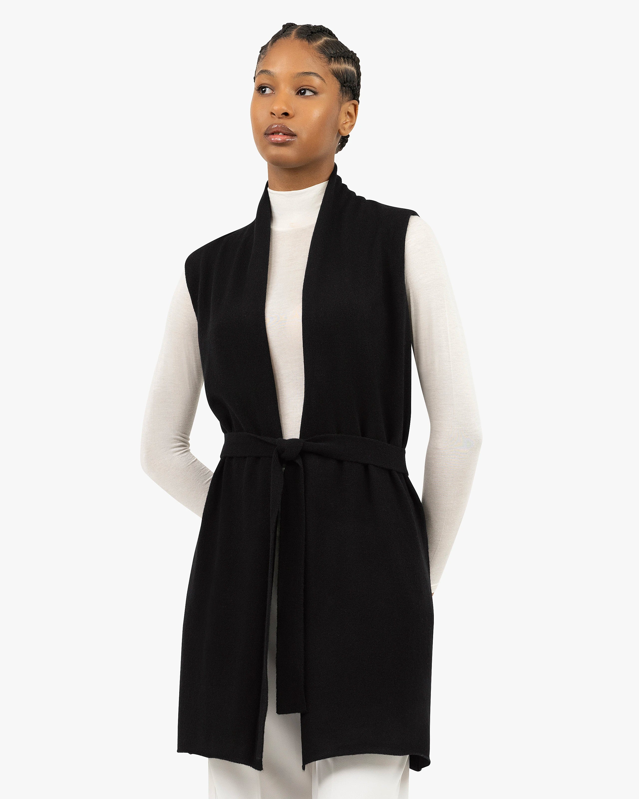 Essential Sleeveless Cardigan - Black Cashmere
