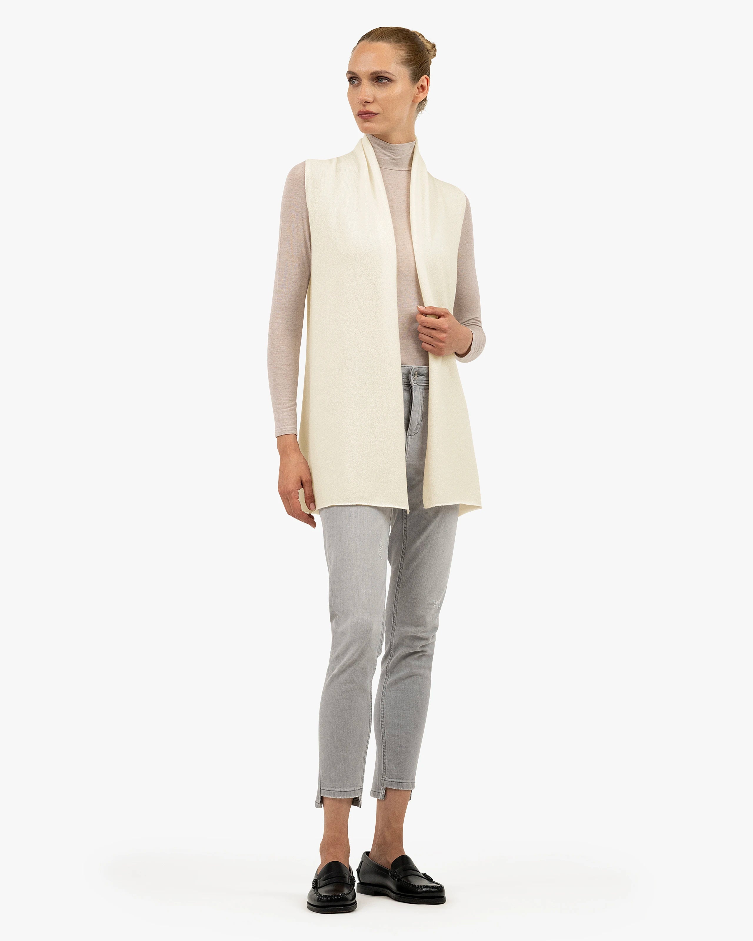 Essential Sleeveless Cardigan - White Cashmere