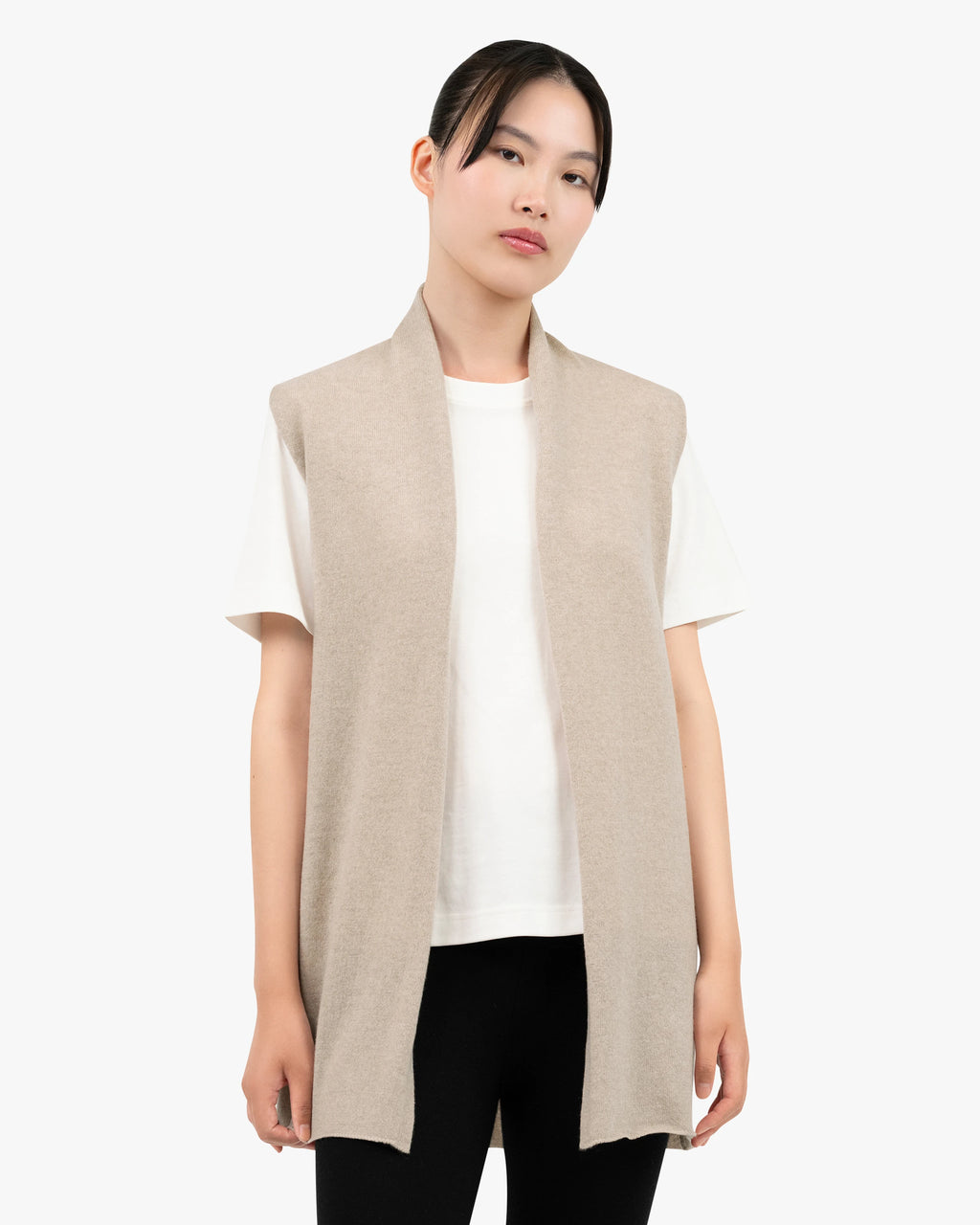 Essential Sleeveless Cardigan - Beige Cashmere