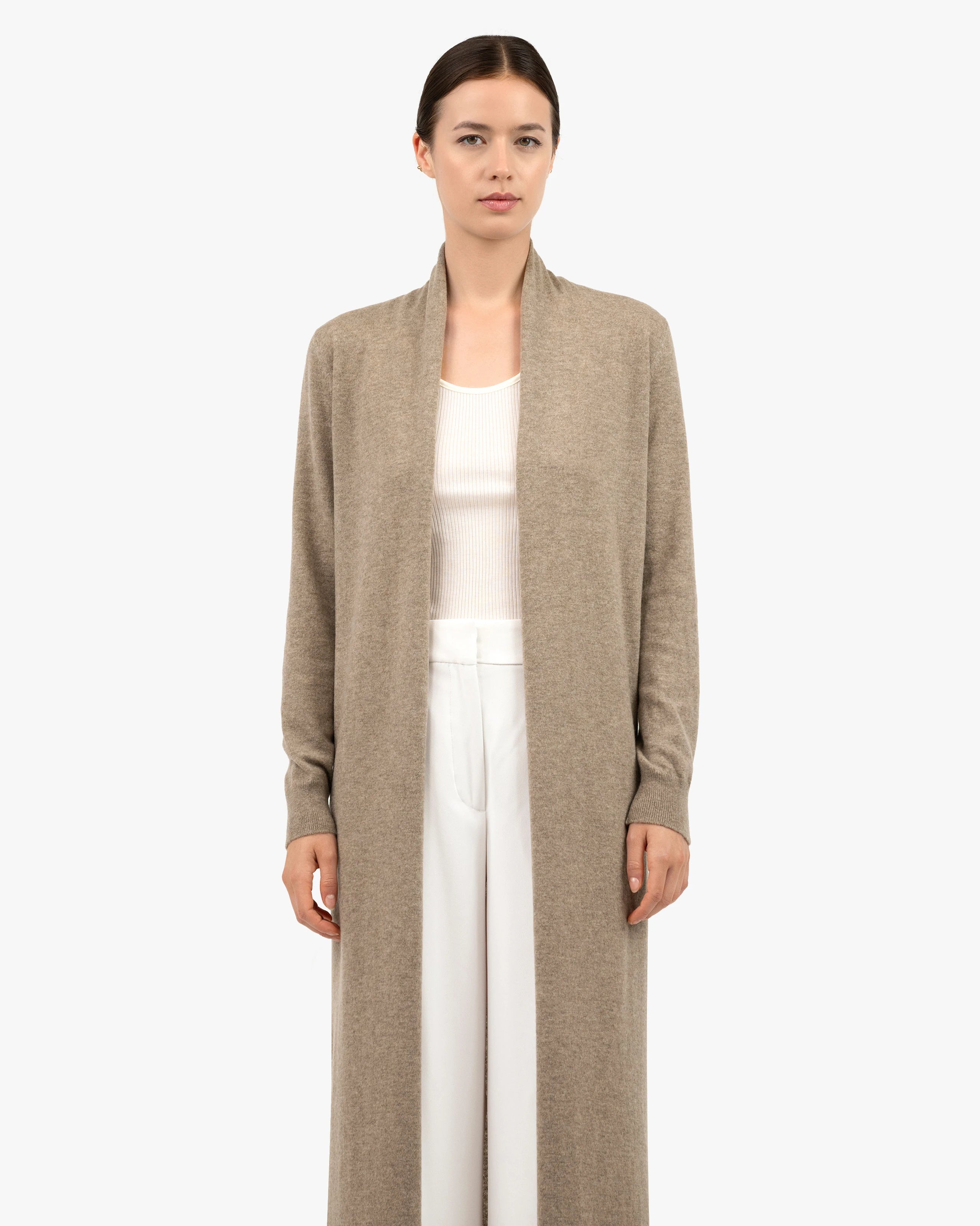 トップス STUDIOUS 3way Camisole & Cashmere Long T Women's Stresa Long Cashmere Cardigan - Taupe | MaisonCashmere